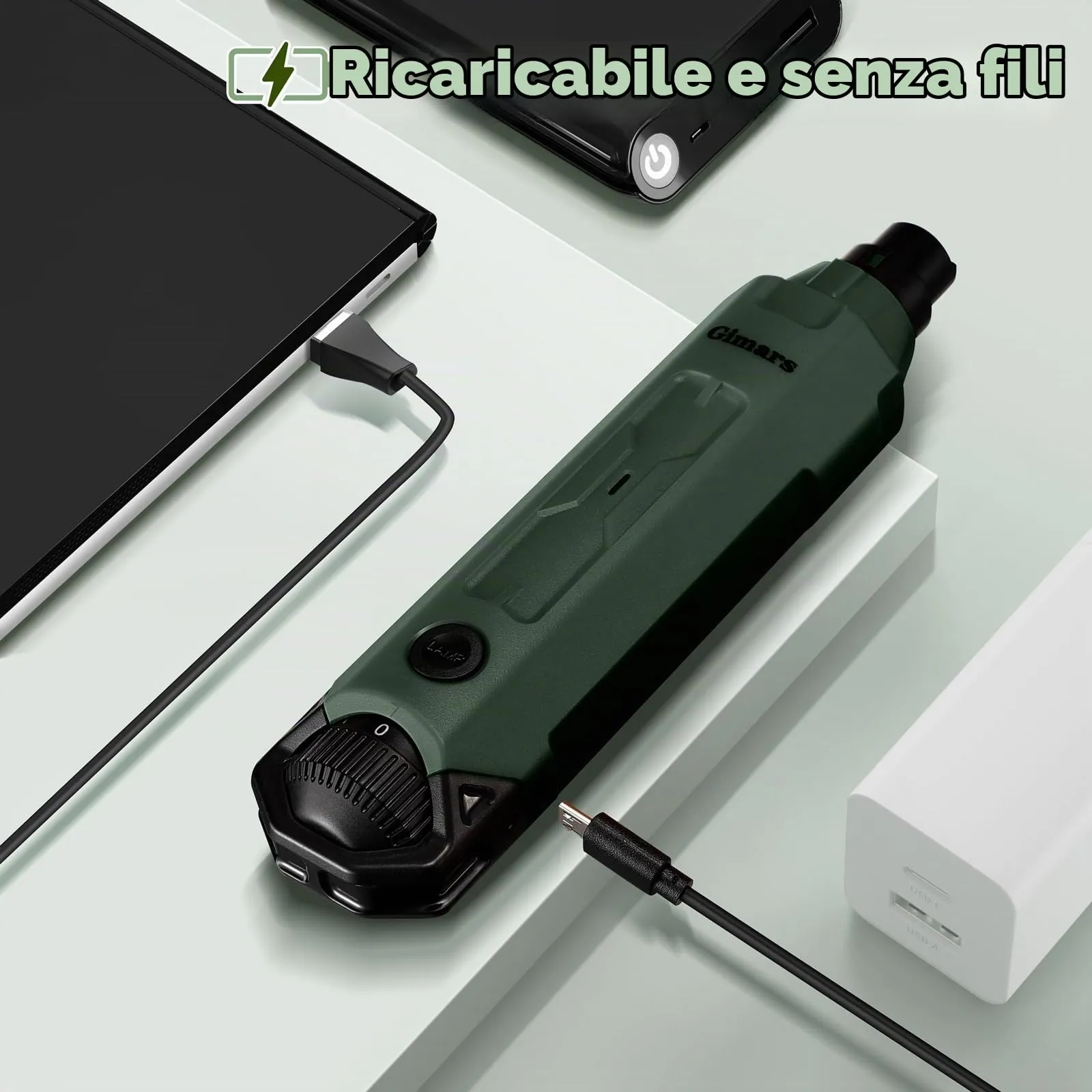 Gimars Lima Unghie Elettrica per Cani, 6 velocità, Luce LED, Ricaricabile USB, 3 Porte, Army Green - immagine 6
