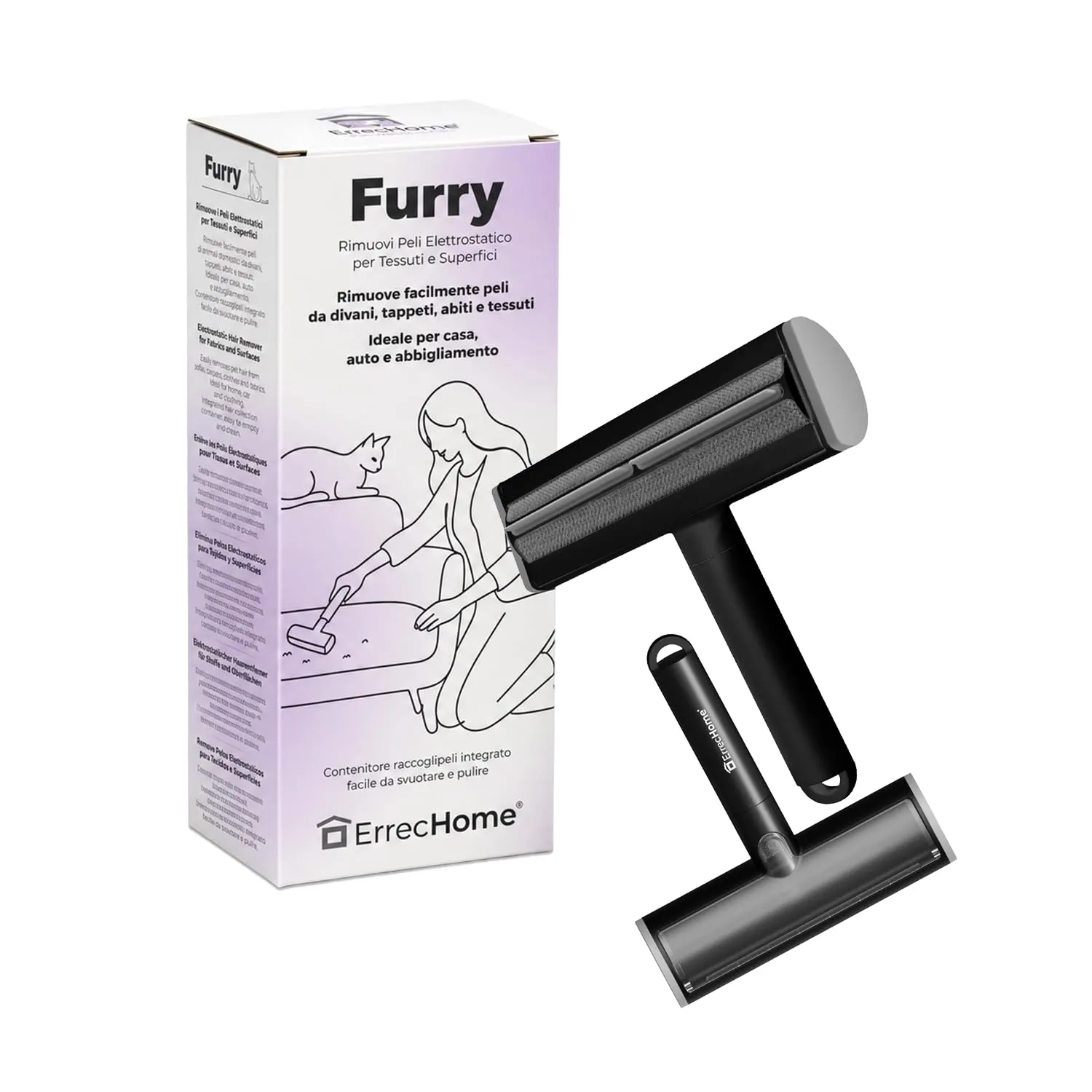 ErrecHome Furry Rimuovi Peli Elettrostatico per Tessuti e Superfici - immagine 1