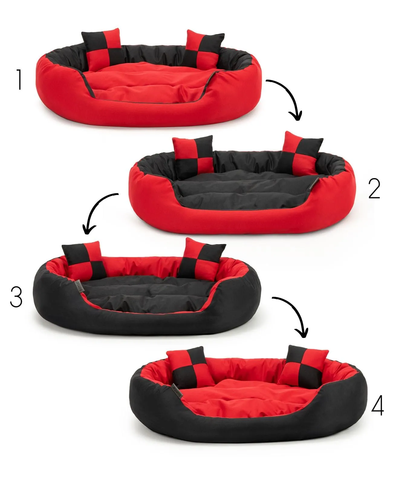 lionto Cuccia Cane 4-in-1 con Cuscino Reversibile, 65x50 cm, Nero - immagine 3