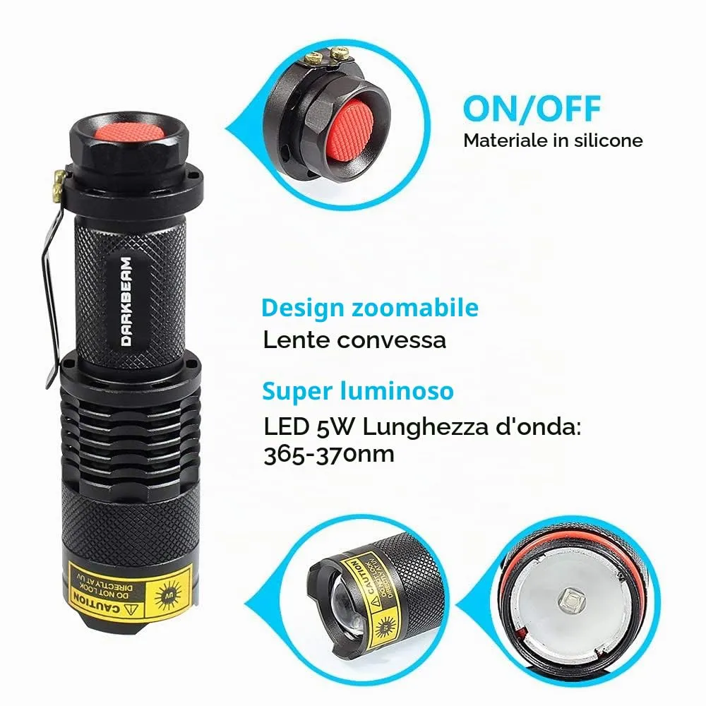 DARKBEAM Torcia UV LED 365nm SK68, Lampada di Wood Portatile (2 Pezzi) - immagine 8