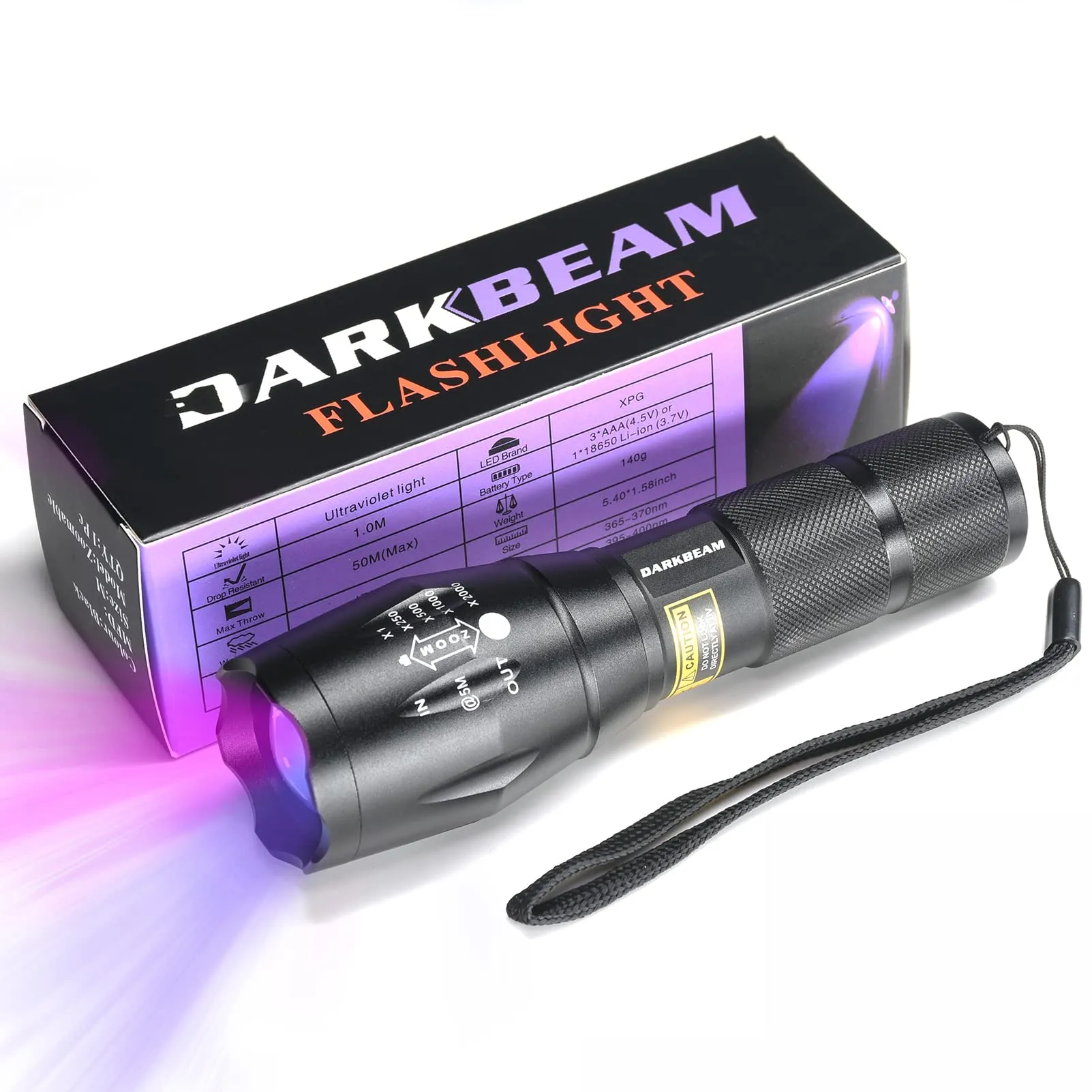 DARKBEAM A100 Torcia UV LED 365nm 395nm, Lampada di Wood Portatile - immagine 1