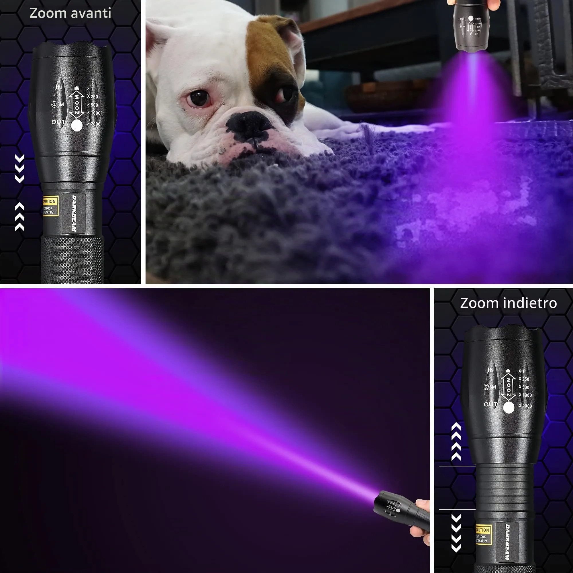 DARKBEAM A100 Torcia UV LED 365nm 395nm, Lampada di Wood Portatile - immagine 6