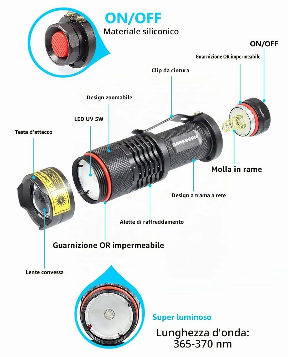 DARKBEAM Torcia UV LED 365nm e 395nm, Lampada di Wood Portatile, SK68 (2 Pezzi) - immagine 9