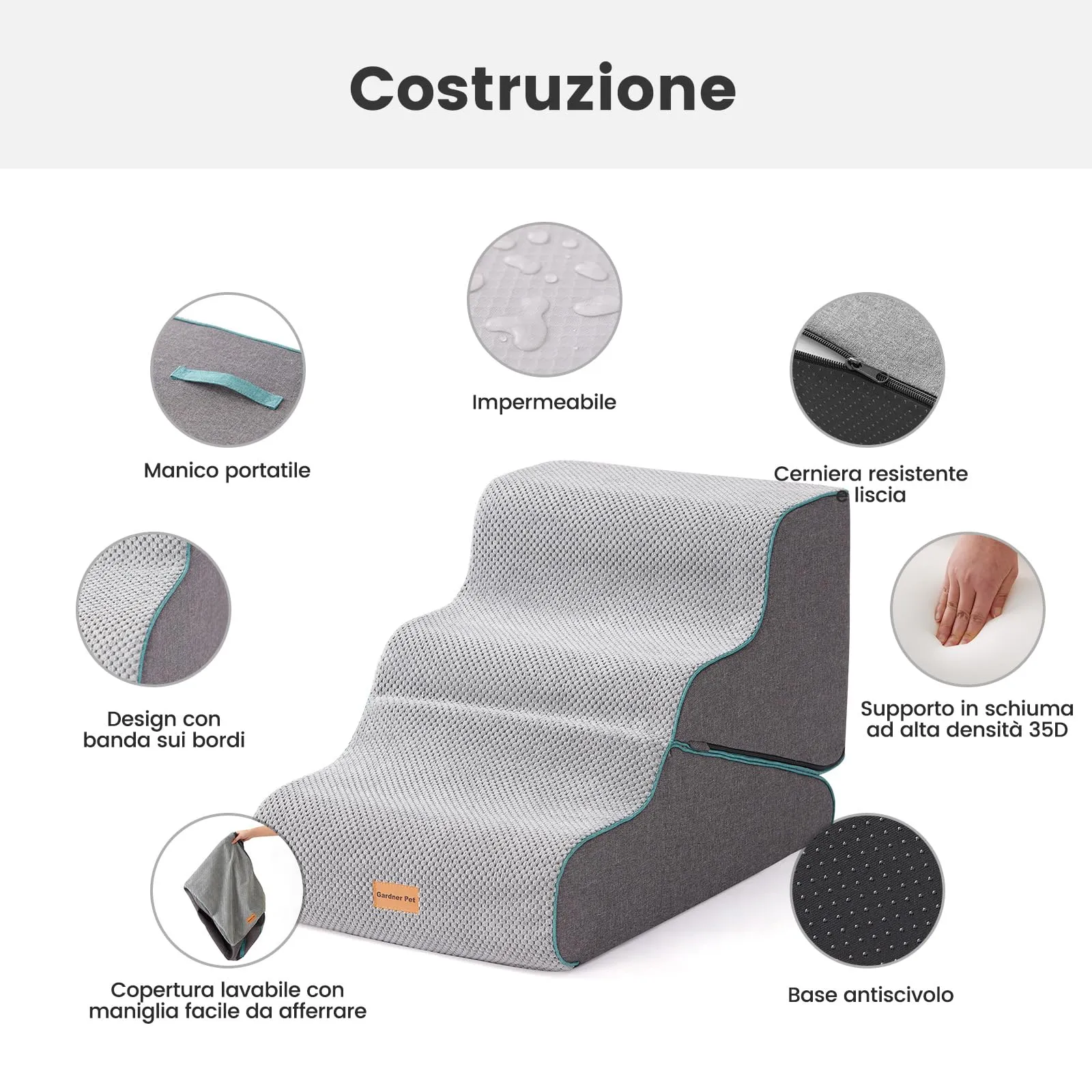 Gardner Pet Scala Cani Pieghevole 2-in-1, 3 Gradini, Grigio - immagine 4