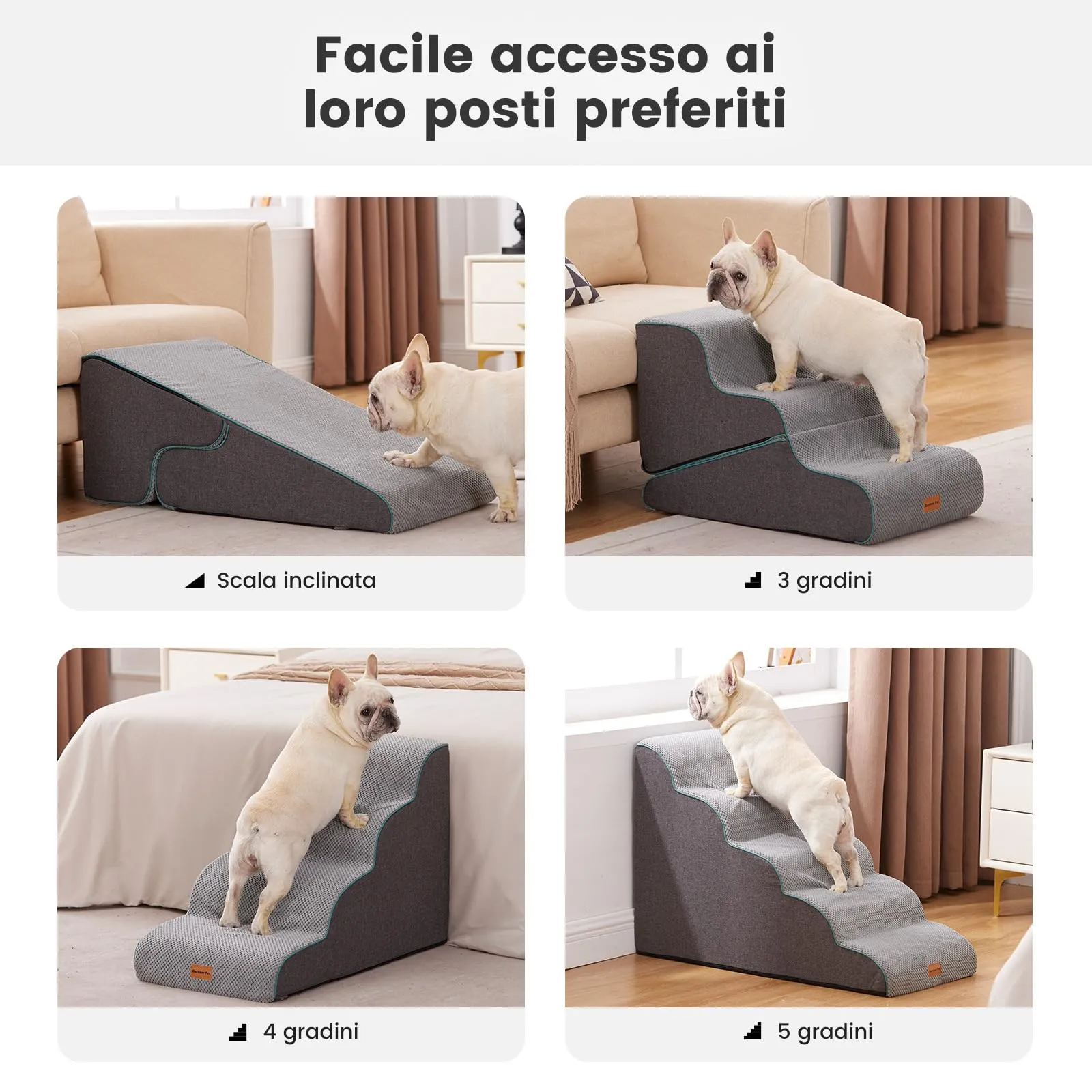 Gardner Pet Scala Cani Pieghevole 2-in-1, 3 Gradini, Grigio - immagine 6