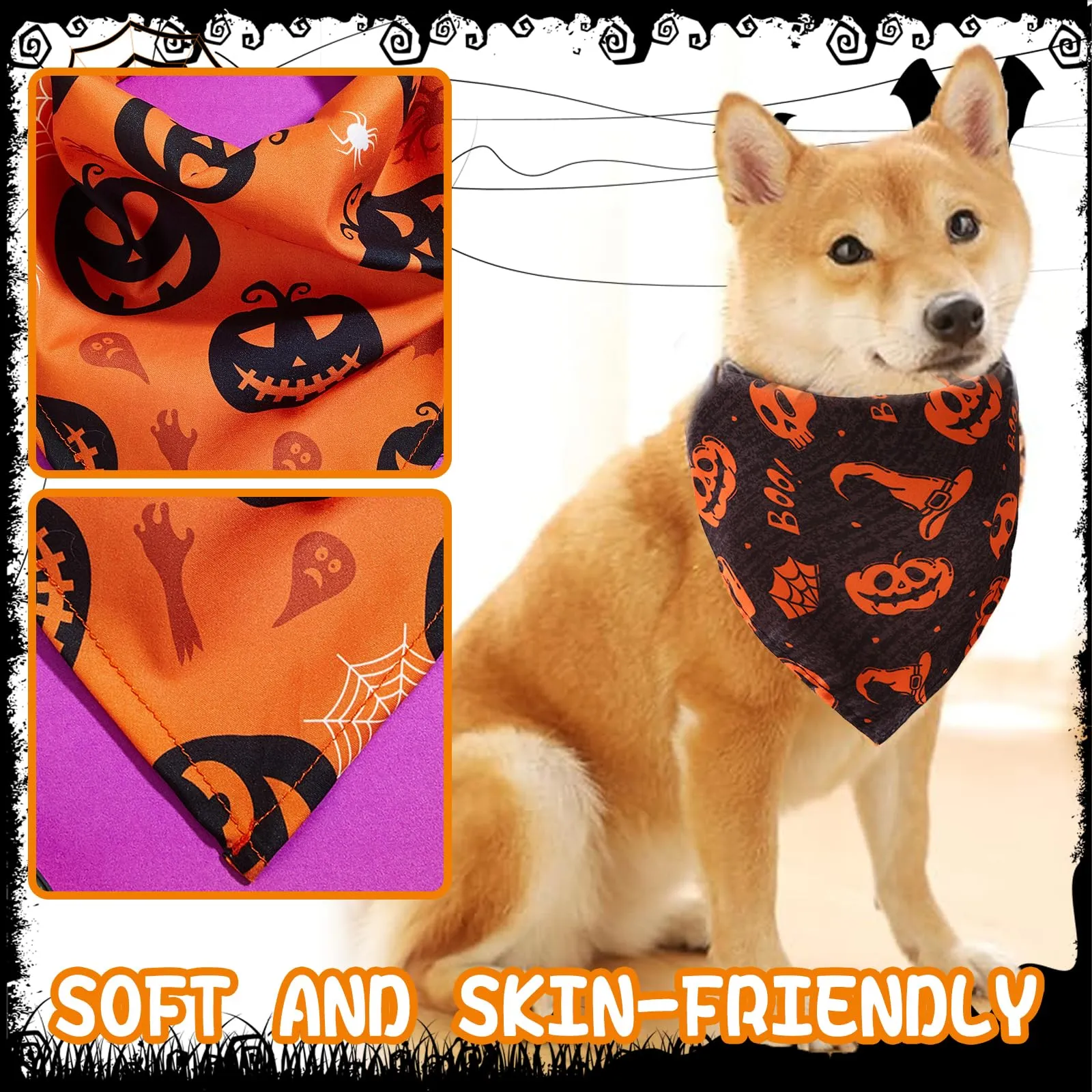 ARYIMYDP Bandana Halloween per Cani e Gatti, Set da 2 Pezzi, Costume Zucca, 65 x 45 x 45 cm - immagine 3