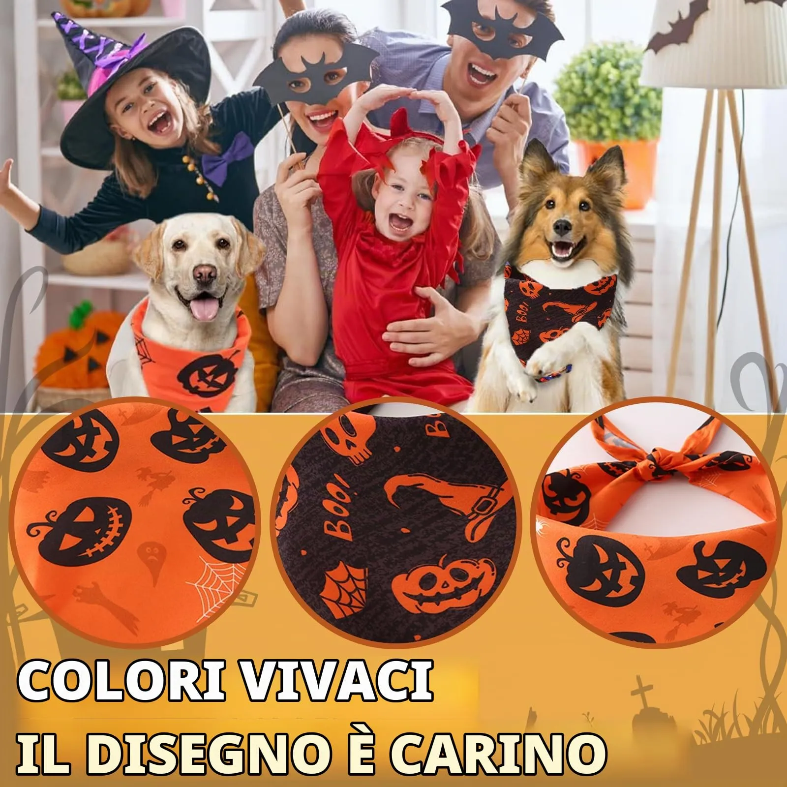 ARYIMYDP Bandana Halloween per Cani e Gatti, Set da 2 Pezzi, Costume Zucca, 65 x 45 x 45 cm - immagine 5