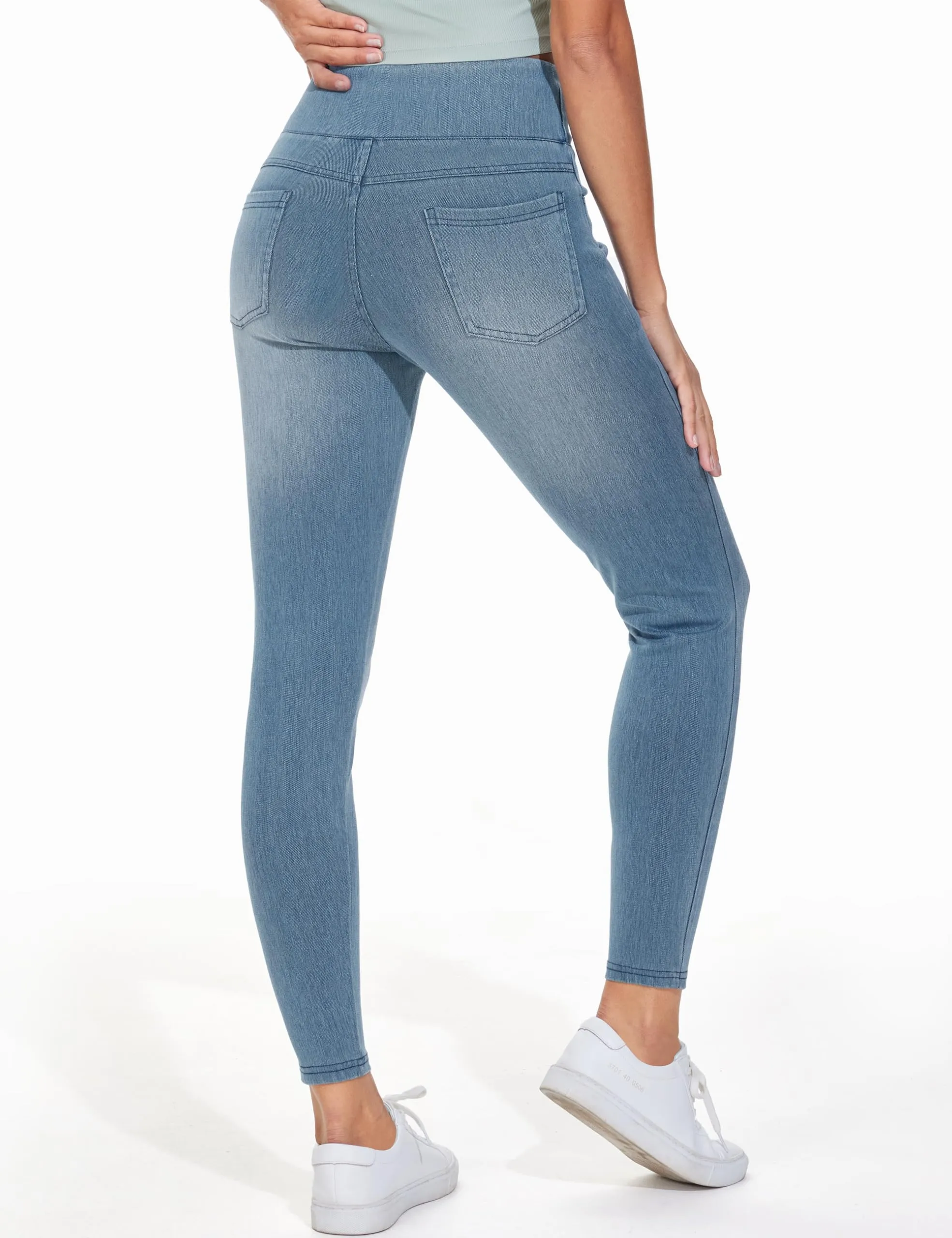 The Gym People Jeggings da donna, elasticizzati, a vita alta, skinny, Denim Azzurro, 3XL - immagine 2