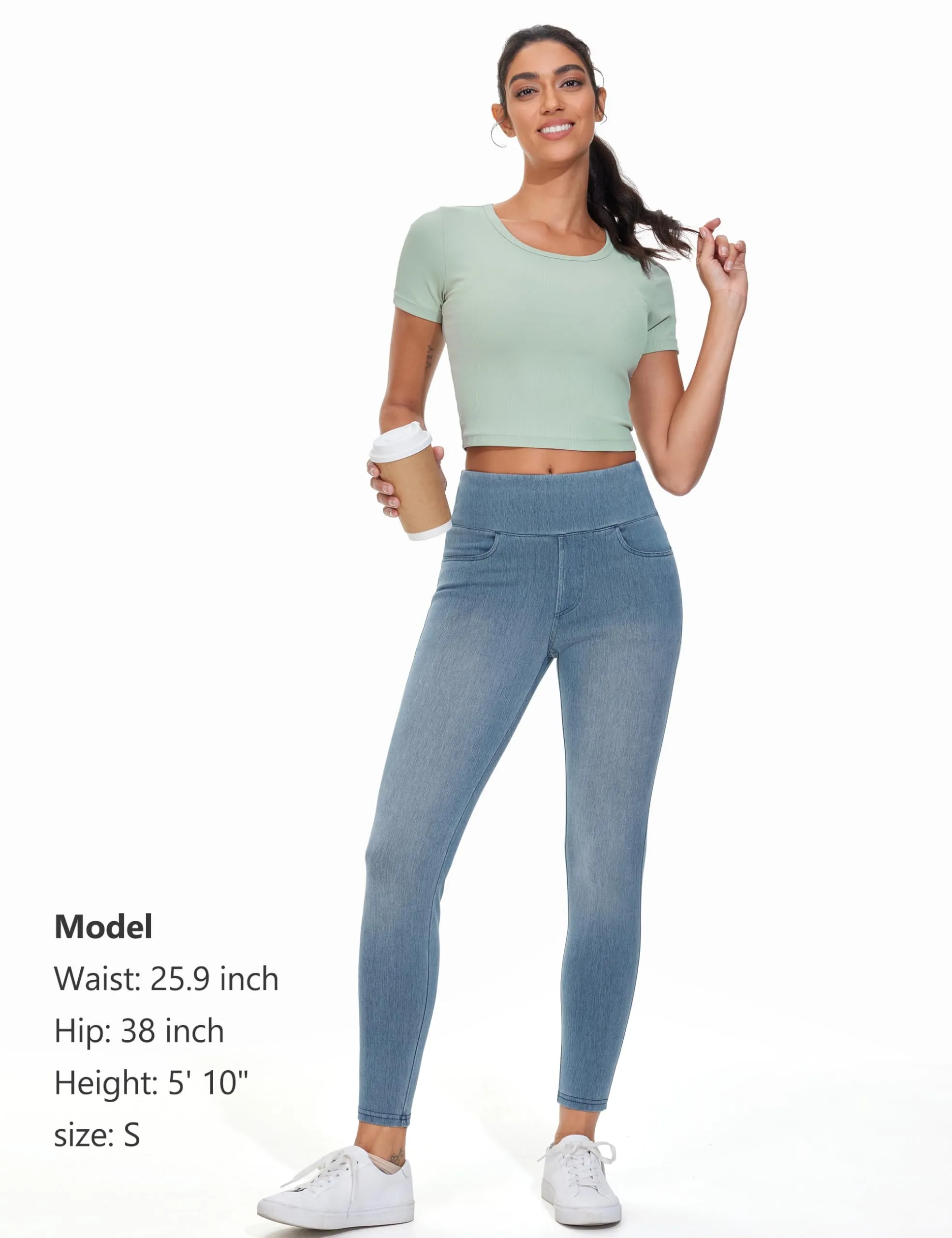 The Gym People Jeggings da donna, elasticizzati, a vita alta, skinny, Denim Azzurro, 3XL - immagine 6