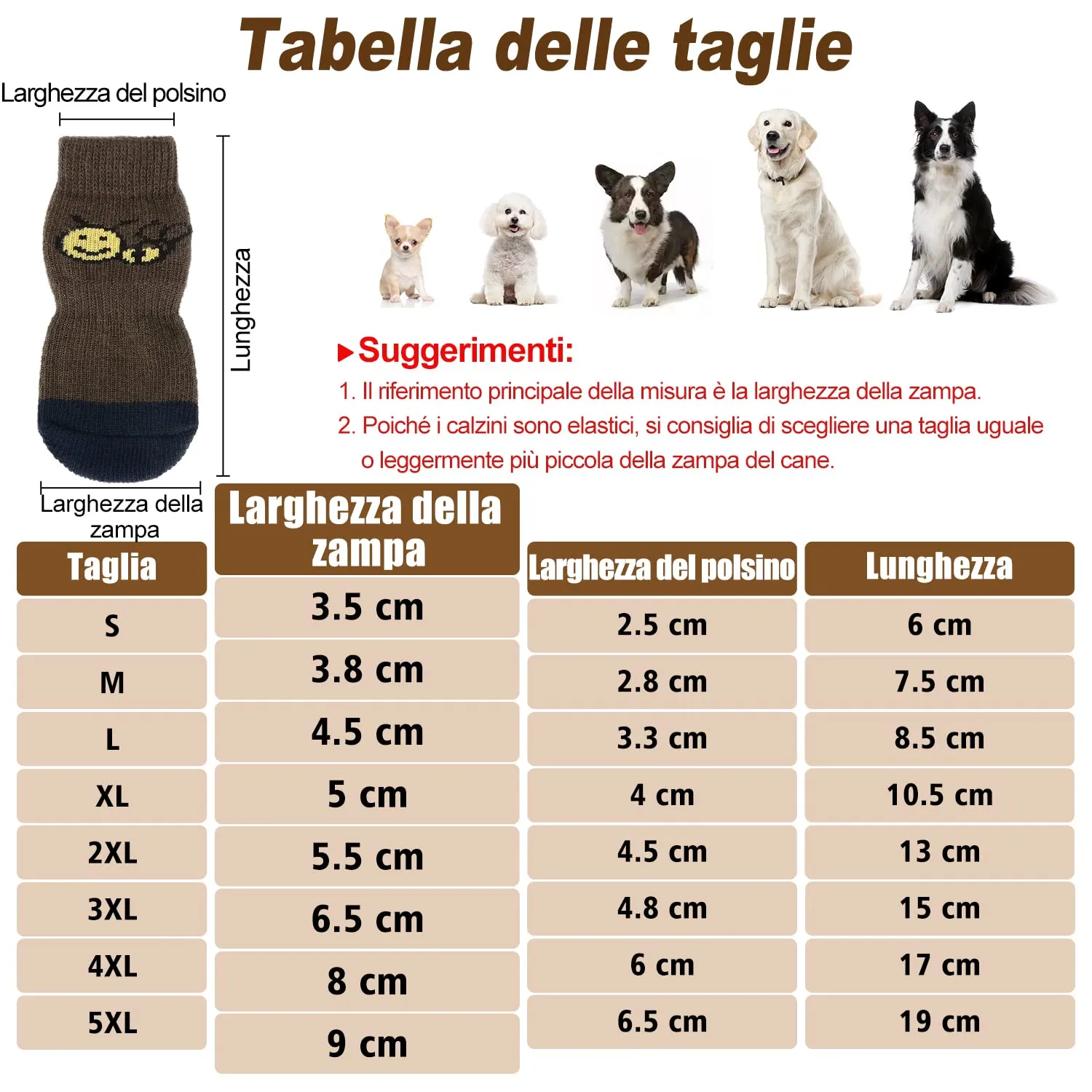 PETLOFT Calzini Antiscivolo per Cane con Cinghie Regolabili, 4 Pezzi (Marrone, L) - immagine 2