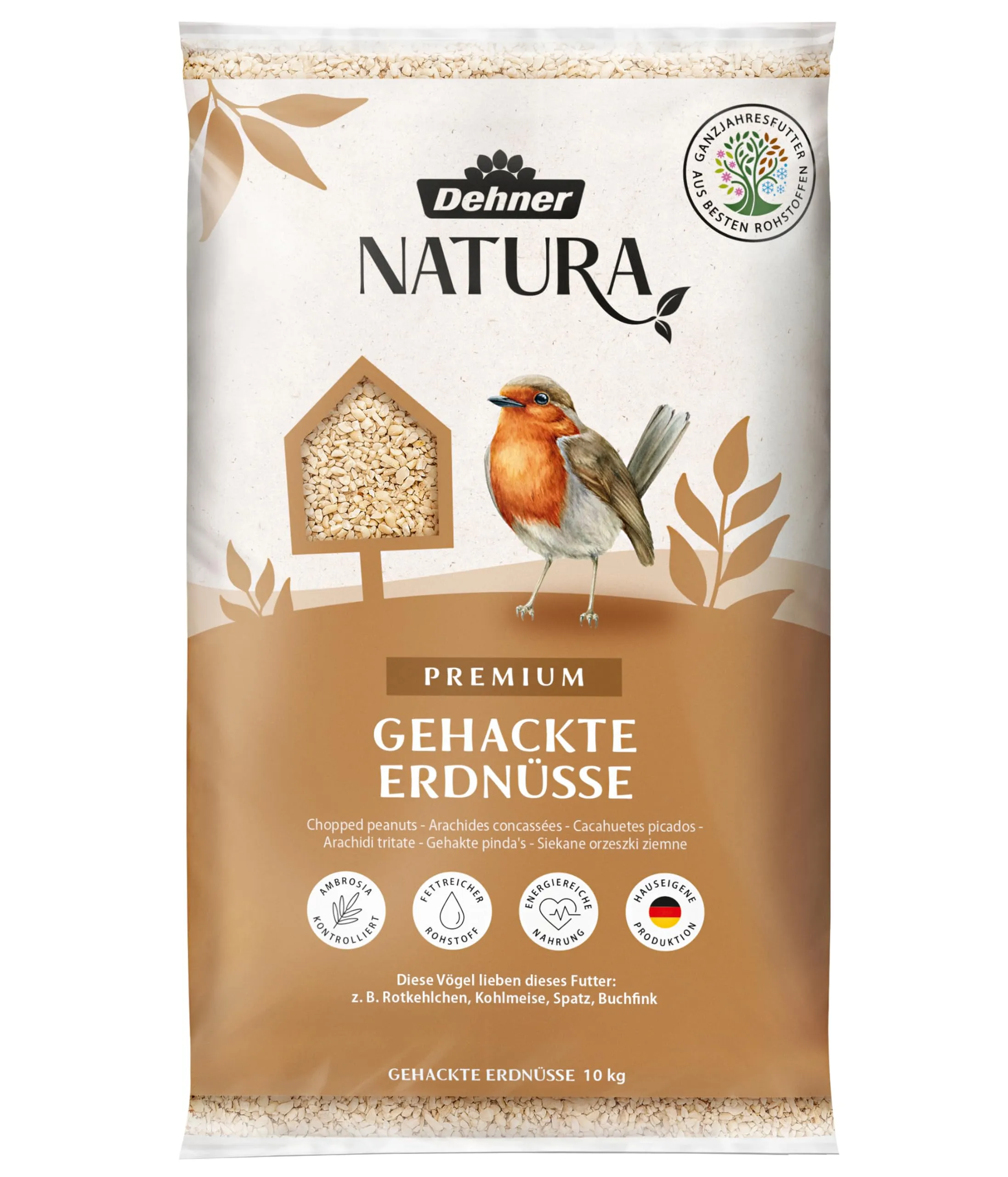 Dehner Natura Premium Mangime per Uccelli Selvatici, Arachidi Tritate, 10 kg - immagine 1