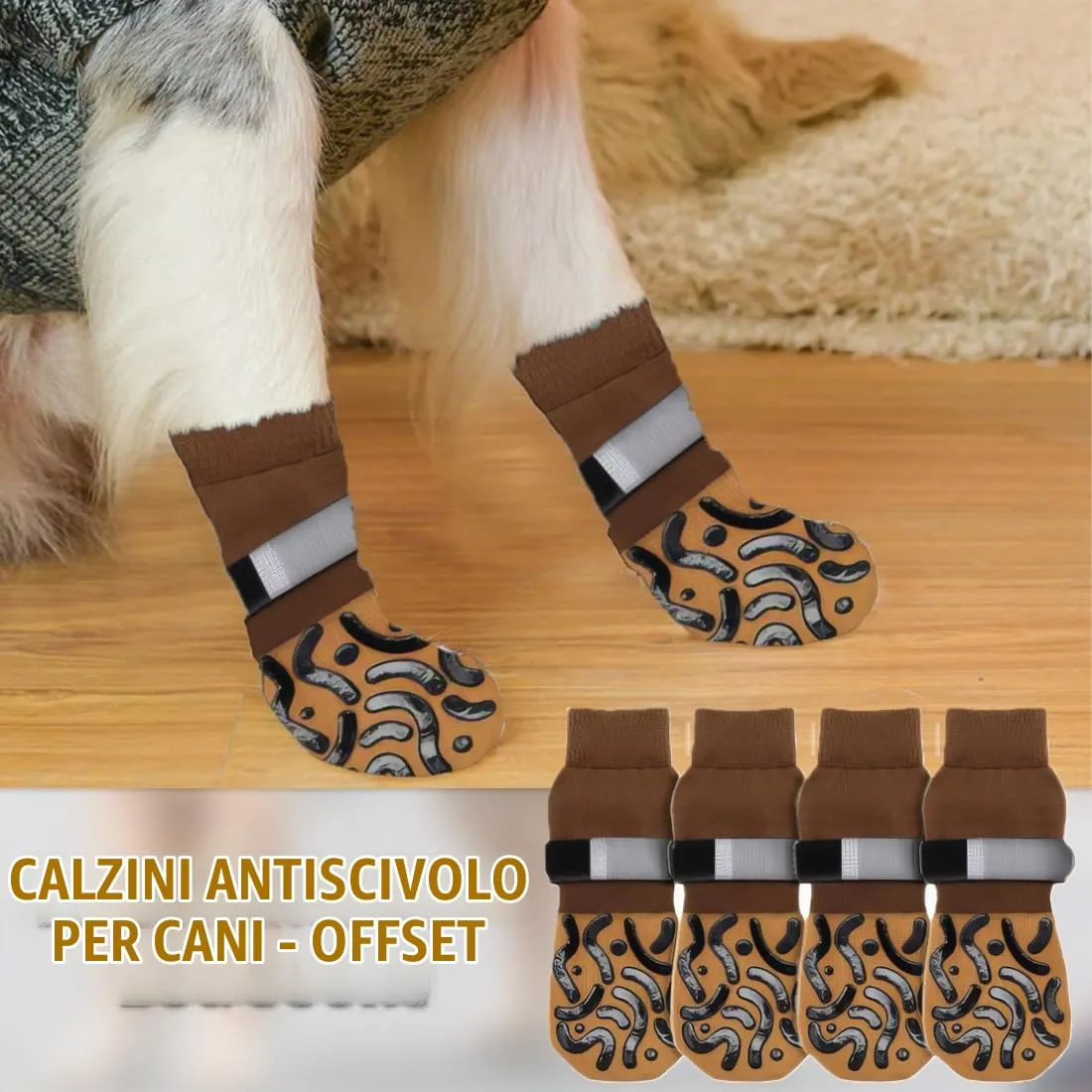 GXGM Calzini Antiscivolo per Cani a Doppia Faccia con Cinghia Regolabile, 4 Pezzi (M) - immagine 5