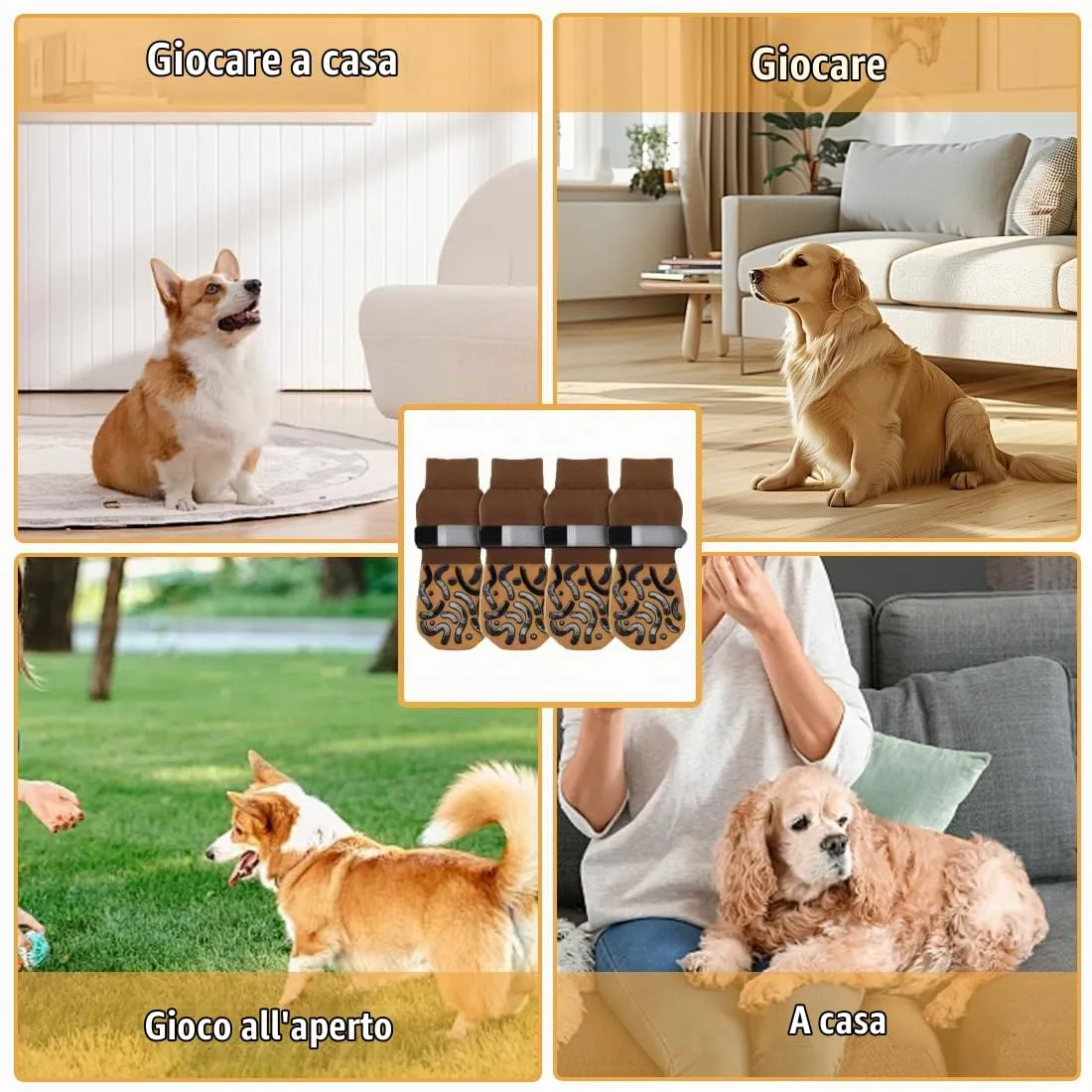 GXGM Calzini Antiscivolo per Cani a Doppia Faccia con Cinghia Regolabile, 4 Pezzi (M) - immagine 6