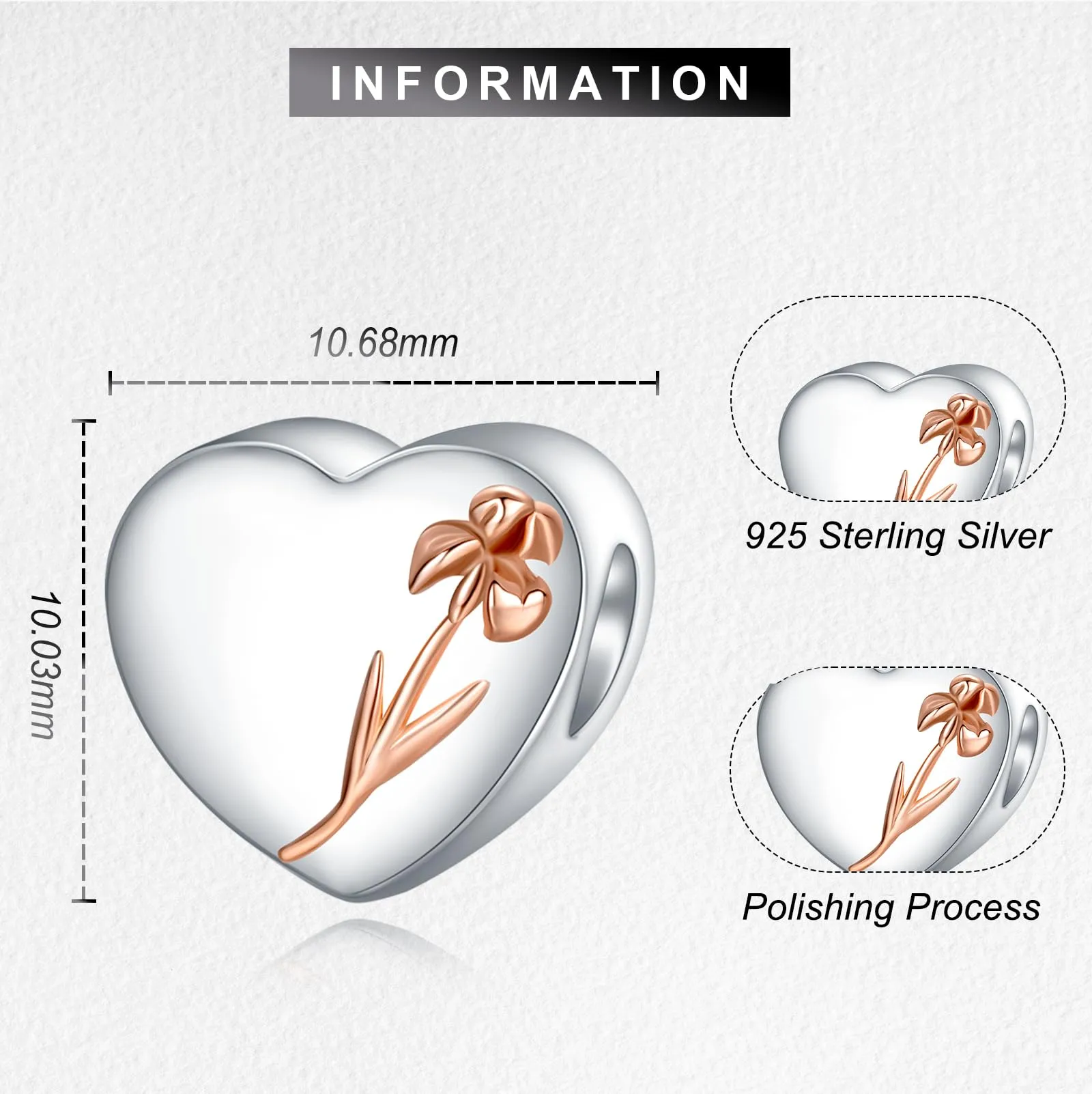LaMenars Personalized Photo Charm, February Violet Birth Flower, Sterling Silver Heart for Bracelets and Necklaces - immagine 3