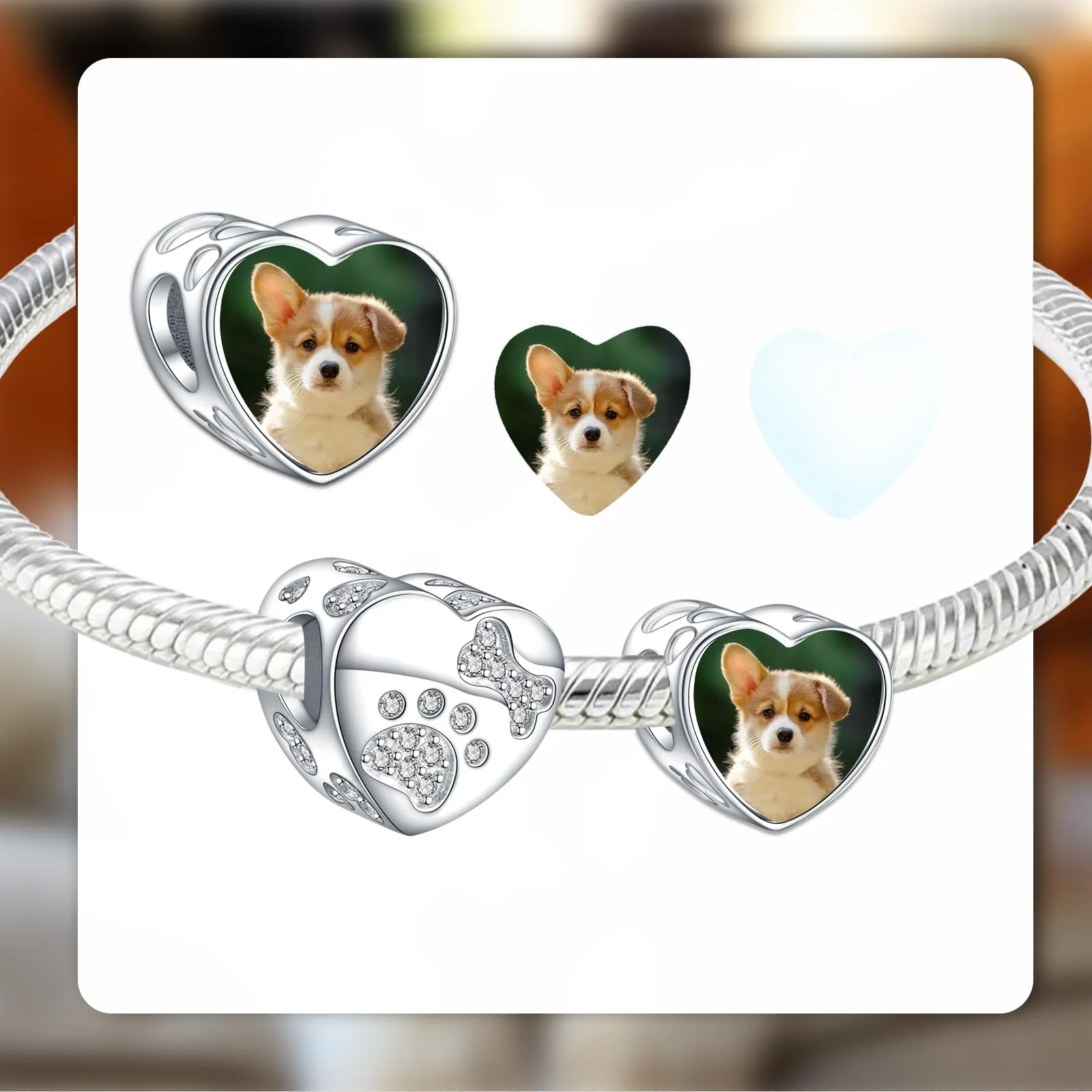 LaMenars Personalizada Carino Artiglio Imprimir Gatito Foto Charm Perline Argento 925 Pulsera Abalorios Personalizado - immagine 2