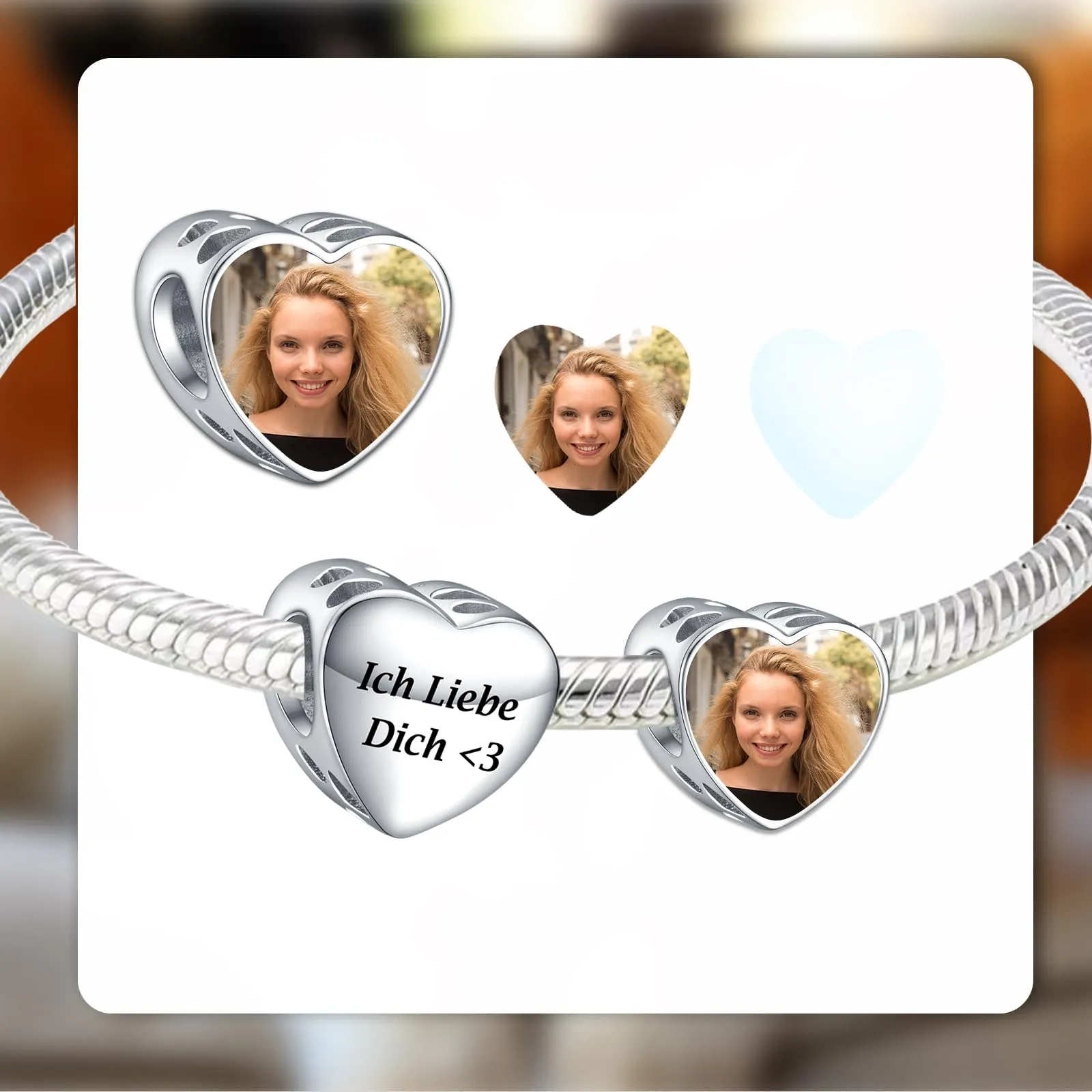 LaMenars Charm Personalizzato con Foto e Lettere in Argento Sterling 925 per Collana e Braccialetto da Donna - immagine 2
