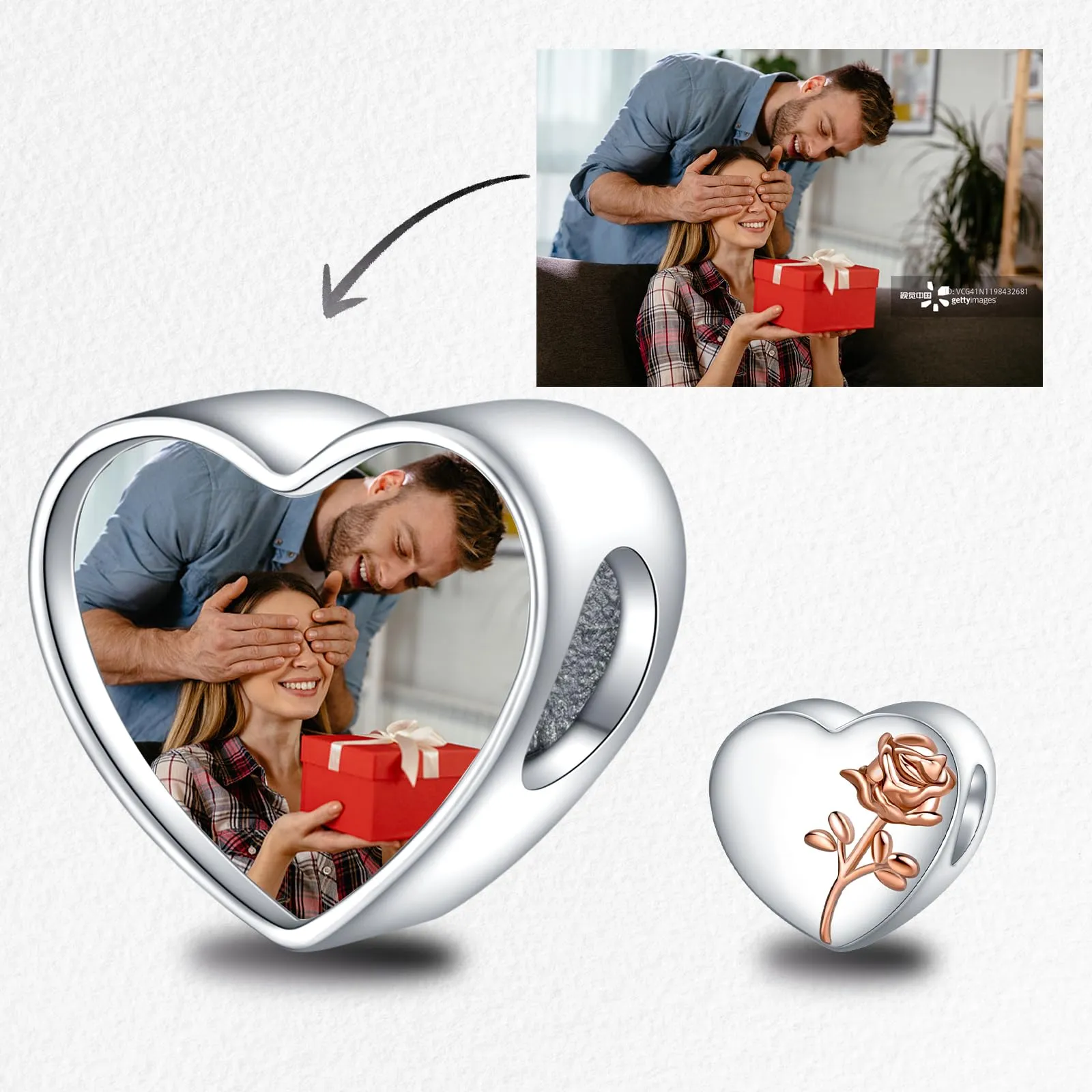 LaMenars Personalized Photo Charms Birth Flower June Rose Beads Sterling Silver Heart for Bracelets and Necklaces - immagine 2