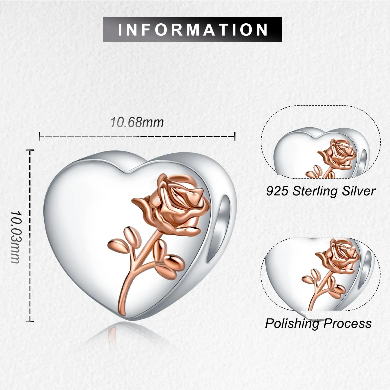 LaMenars Personalized Photo Charms Birth Flower June Rose Beads Sterling Silver Heart for Bracelets and Necklaces - immagine 3