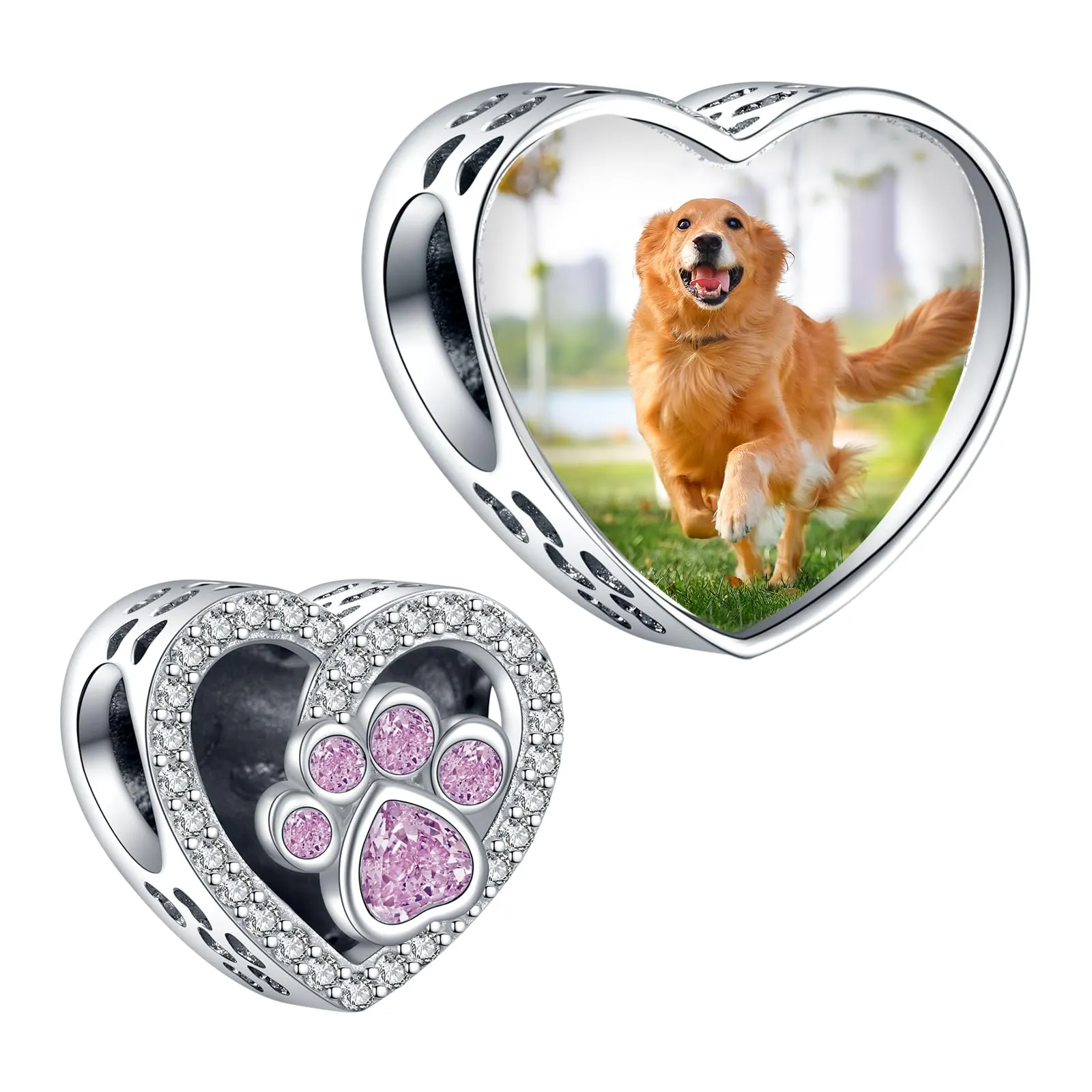 LaMenars Personalized Photo Charm Claw Print Pink Sterling Silver Beads for Bracelets and Necklaces - immagine 1