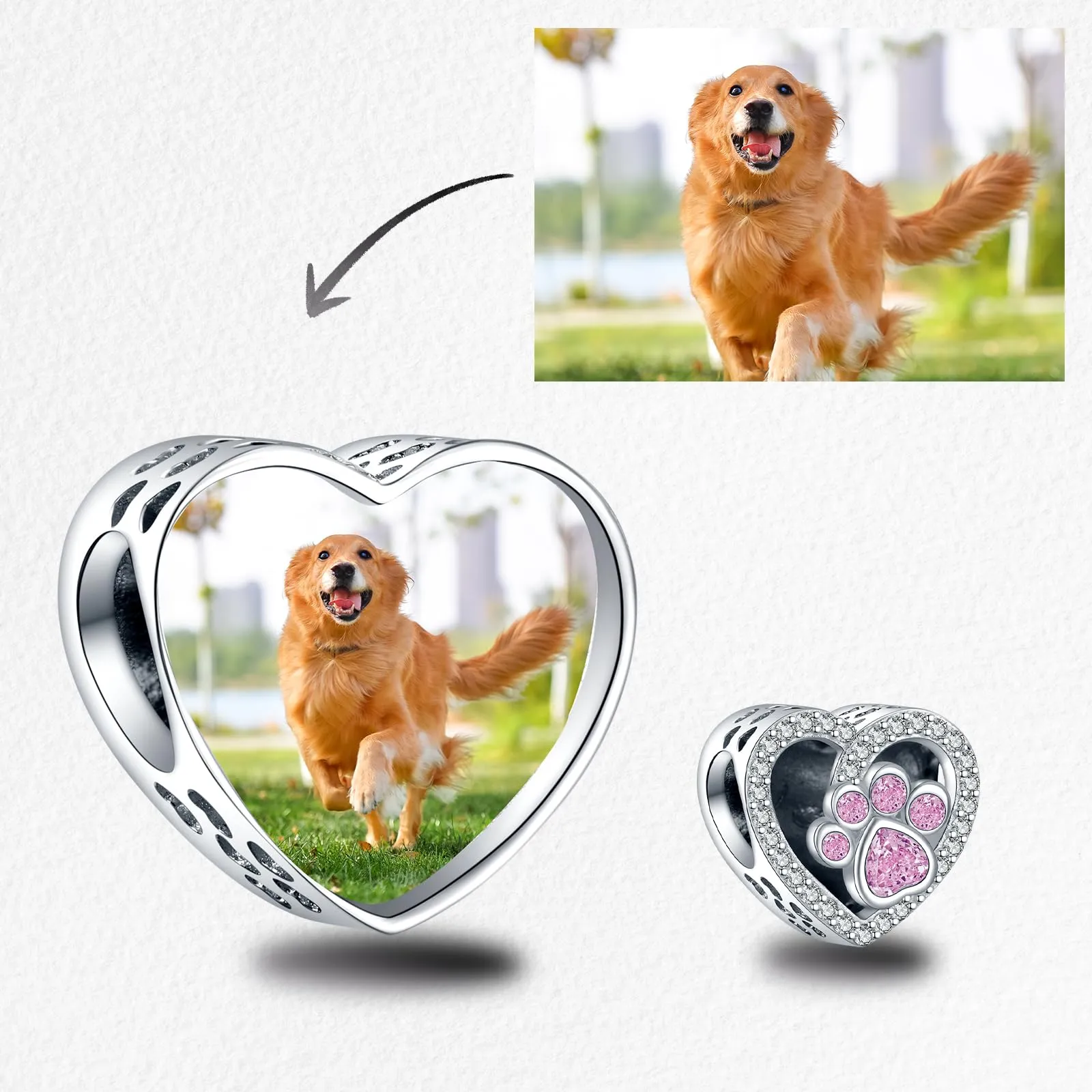 LaMenars Personalized Photo Charm Claw Print Pink Sterling Silver Beads for Bracelets and Necklaces - immagine 2