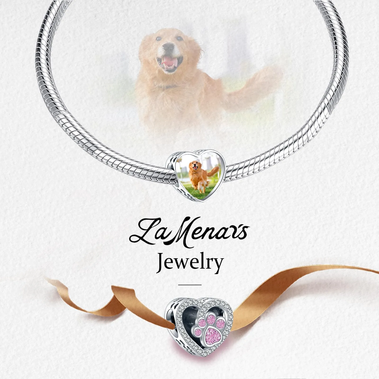 LaMenars Personalized Photo Charm Claw Print Pink Sterling Silver Beads for Bracelets and Necklaces - immagine 4