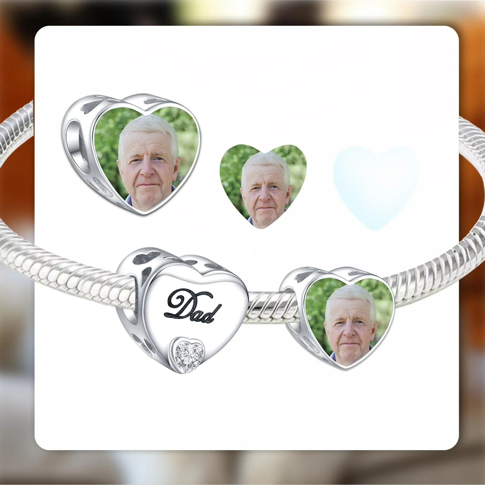 LaMenars Perline personalizzate con foto in argento 925 per braccialetti - immagine 2