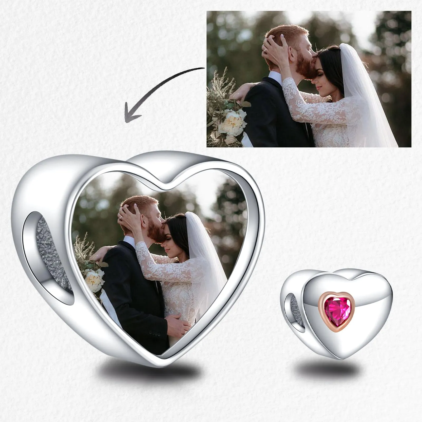 LaMenars Personalized Photo Charms Sterling Silver Heart for Bracelets and Necklaces - immagine 2