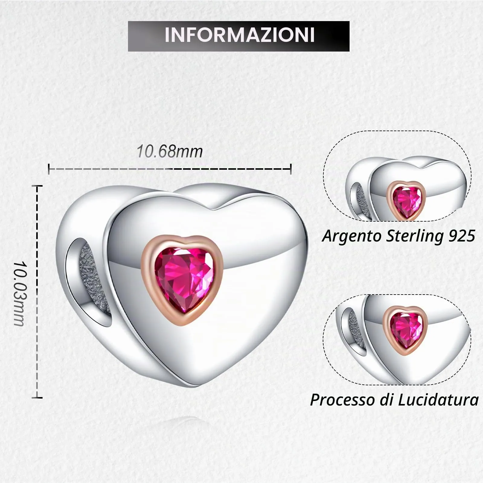LaMenars Personalized Photo Charms Sterling Silver Heart for Bracelets and Necklaces - immagine 3