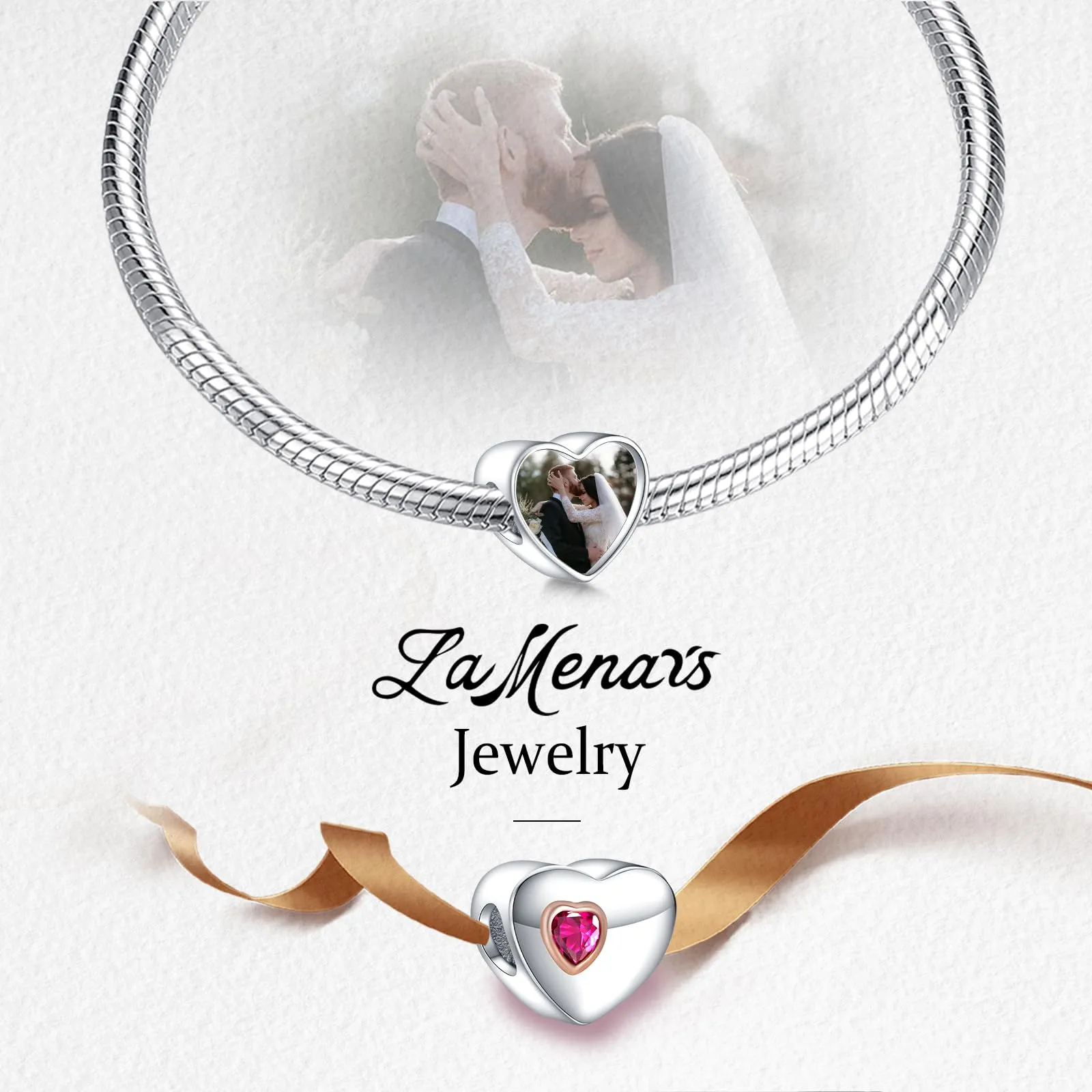 LaMenars Personalized Photo Charms Sterling Silver Heart for Bracelets and Necklaces - immagine 4