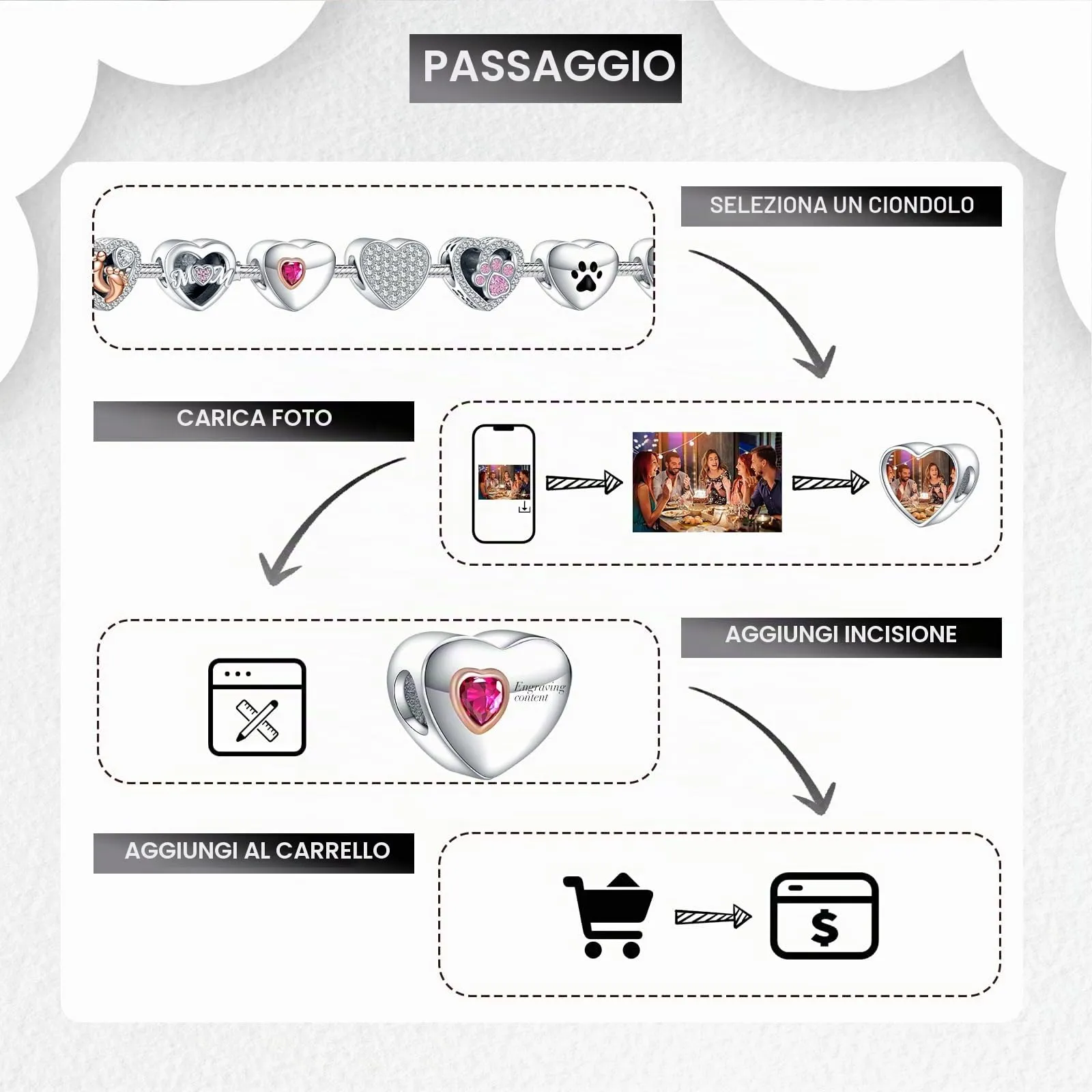 LaMenars Personalized Photo Charms Sterling Silver Heart for Bracelets and Necklaces - immagine 6