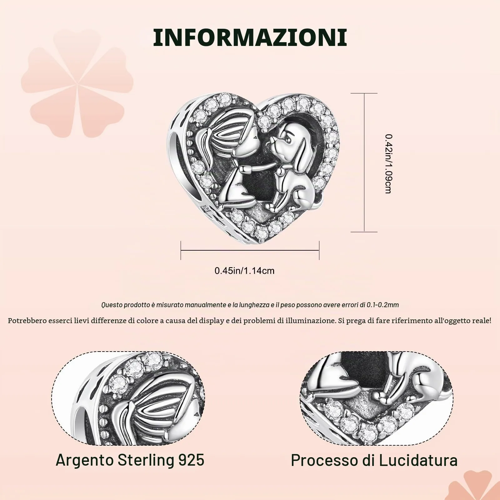 LaMenars Charm Personalizzato Foto Cuore in Argento 925 per Bracciale Perline - immagine 3