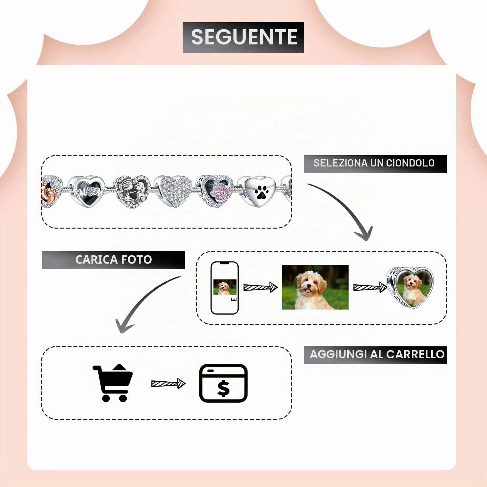 LaMenars Charm Personalizzato Foto Cuore in Argento 925 per Bracciale Perline - immagine 5