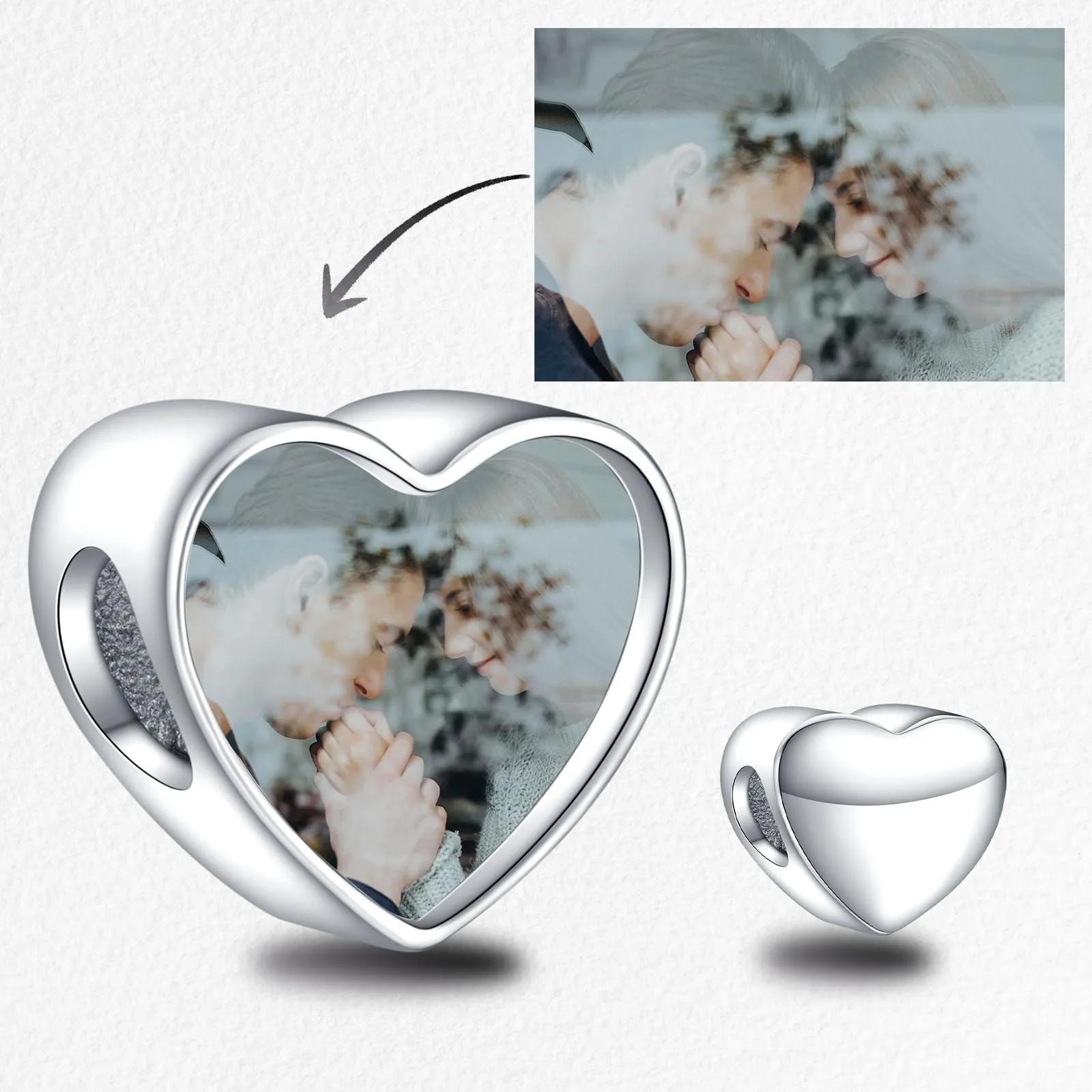 LaMenars Personalized Photo Charm Heart Sterling Silver for Women's Bracelet and Necklace - immagine 2