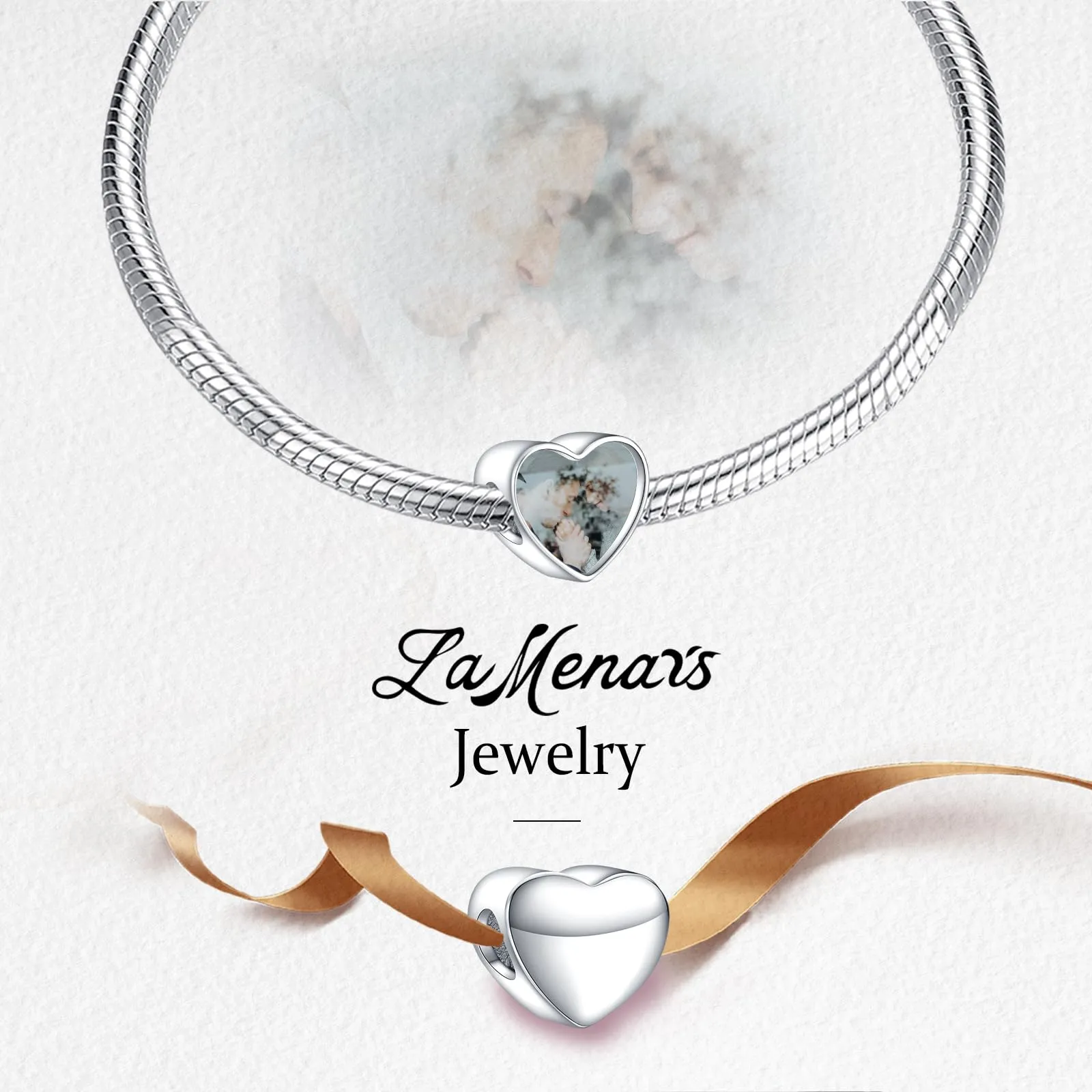 LaMenars Personalized Photo Charm Heart Sterling Silver for Women's Bracelet and Necklace - immagine 4