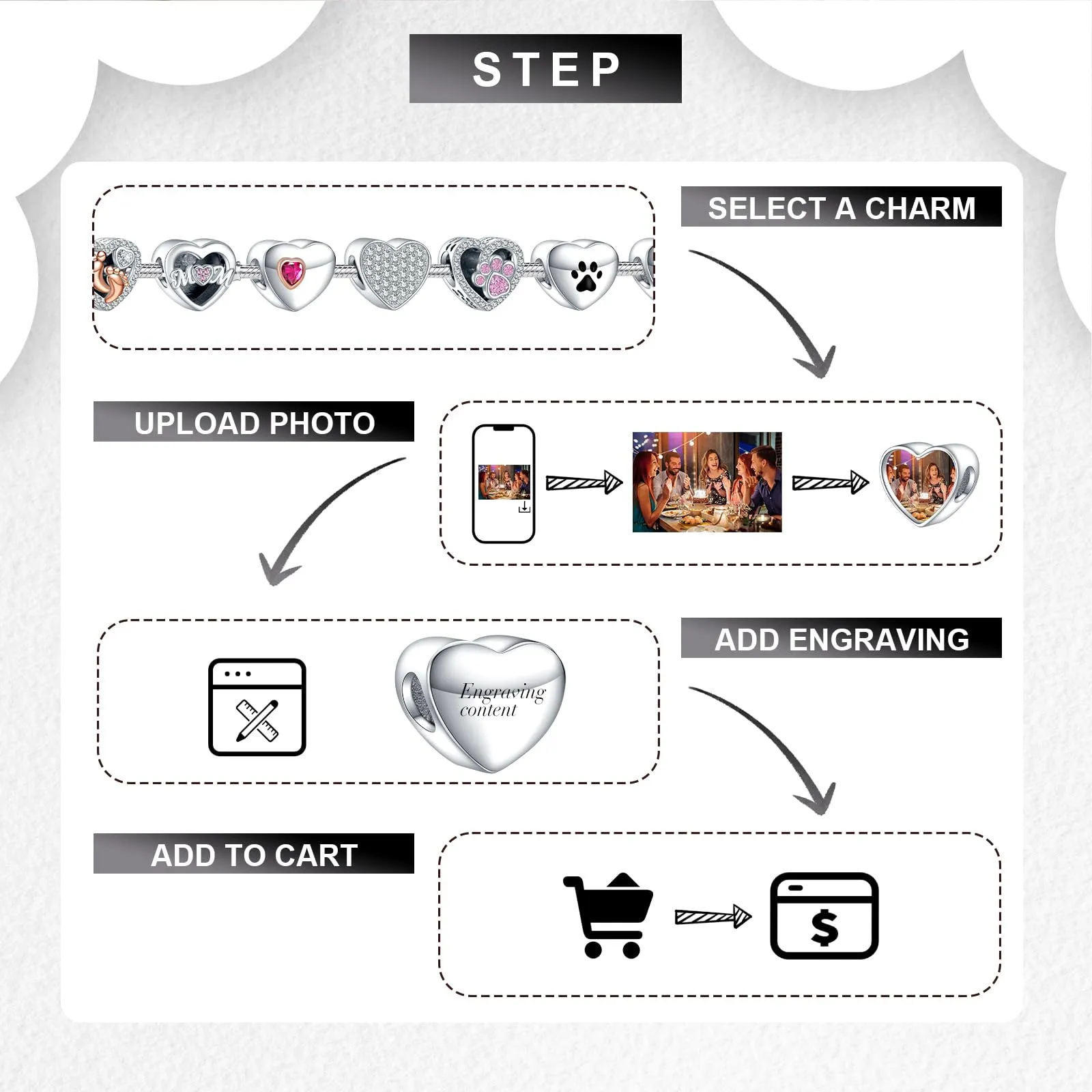 LaMenars Personalized Photo Charm Heart Sterling Silver for Women's Bracelet and Necklace - immagine 6