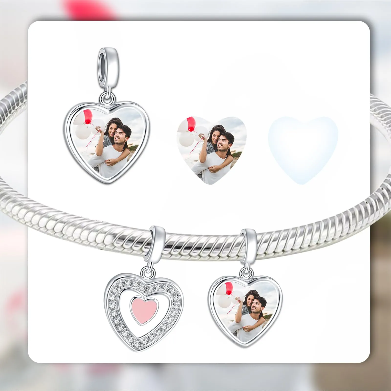 LaMenars Ciondolo Personalizzato in Argento Sterling 925 a Forma di Cuore per Bracciali e Collane da Donna - immagine 2