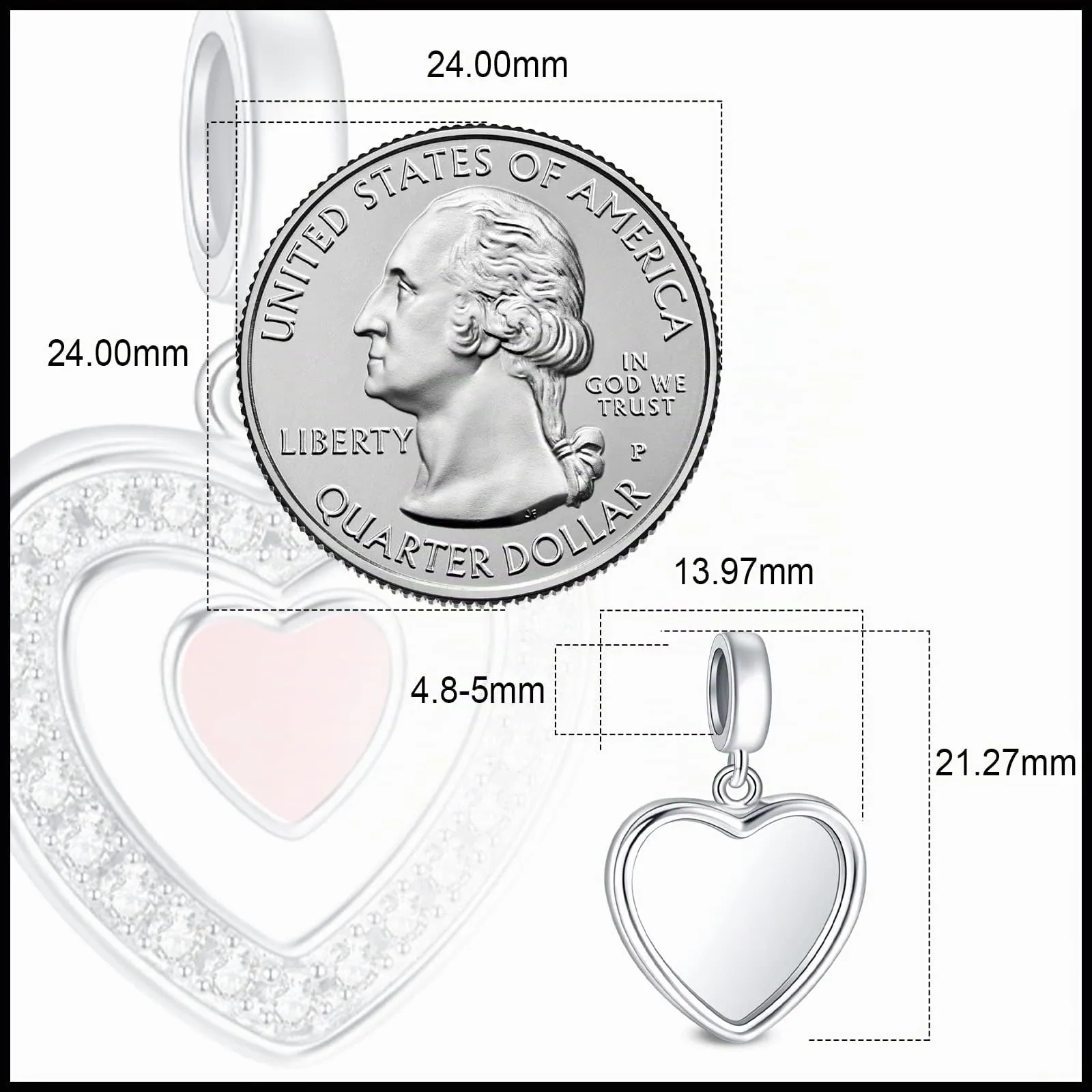 LaMenars Ciondolo Personalizzato in Argento Sterling 925 a Forma di Cuore per Bracciali e Collane da Donna - immagine 5