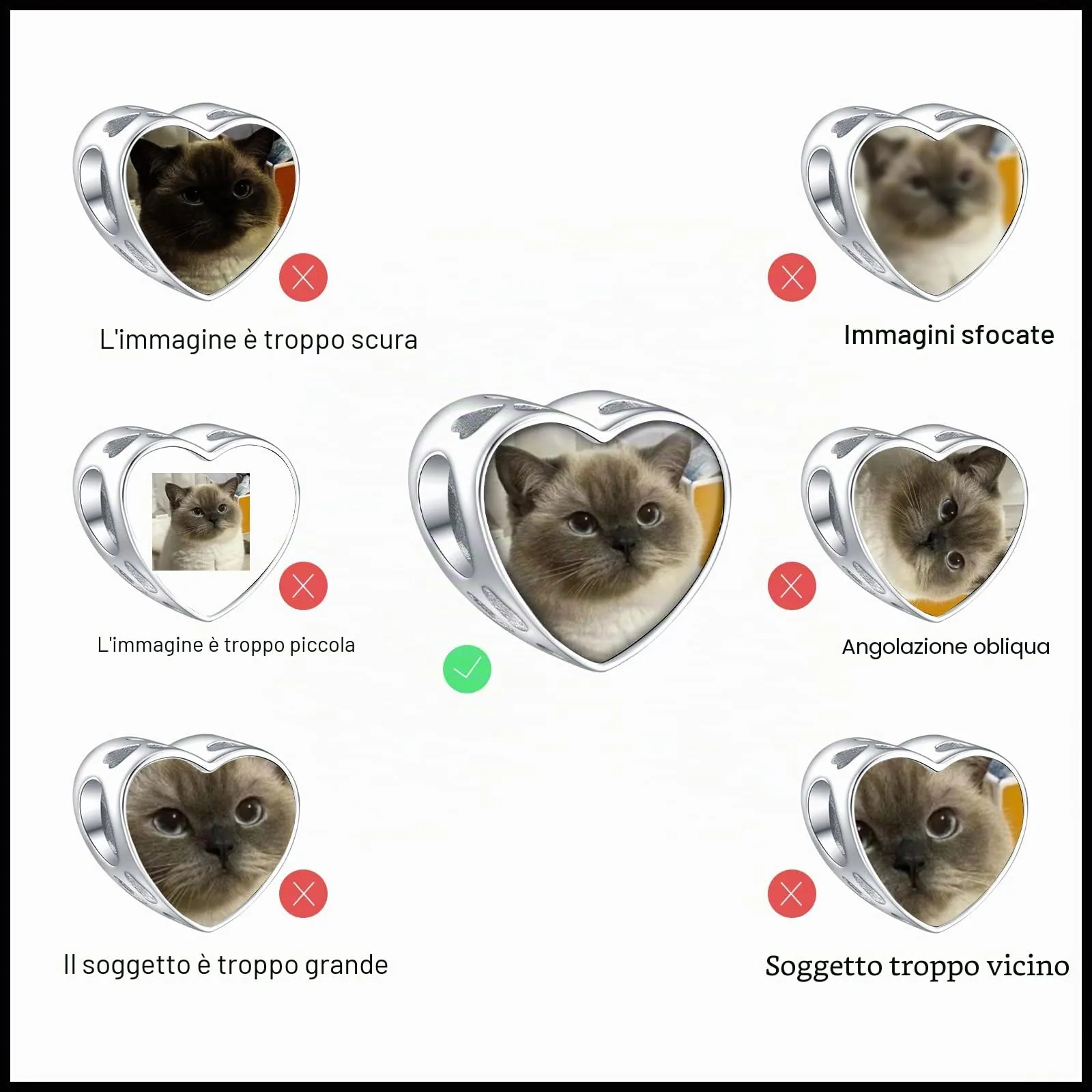 LaMenars Ciondolo Personalizzato in Argento Sterling 925 a Forma di Cuore per Bracciali e Collane da Donna - immagine 6