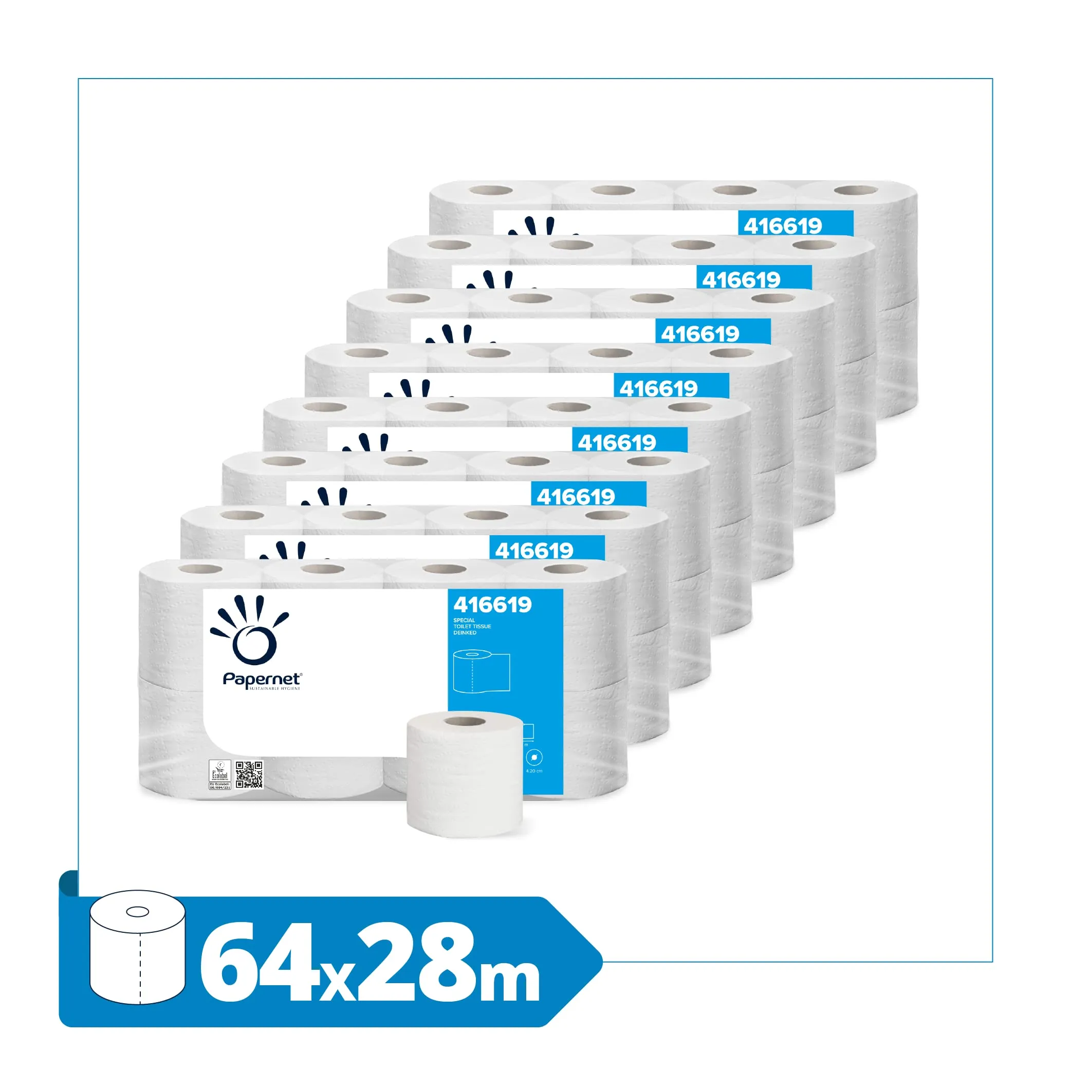 Papernet Carta Igienica 416619, 8 Confezioni da 8 Rotoli, 28 m, 2 Veli, 250 Strappi da 9,6x11cm - immagine 2
