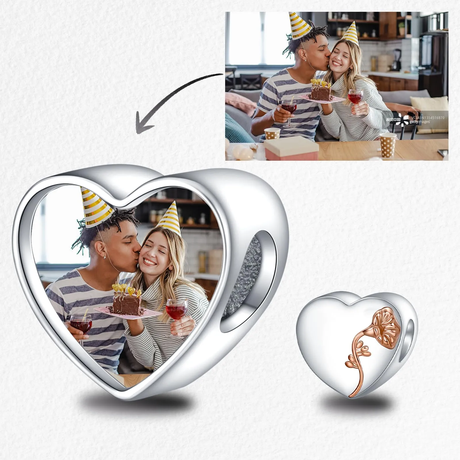 LaMenars Personalized Photo Charms Birth Flower September Pharbitis Beads Sterling Silver Heart for Bracelets and Necklaces - immagine 2