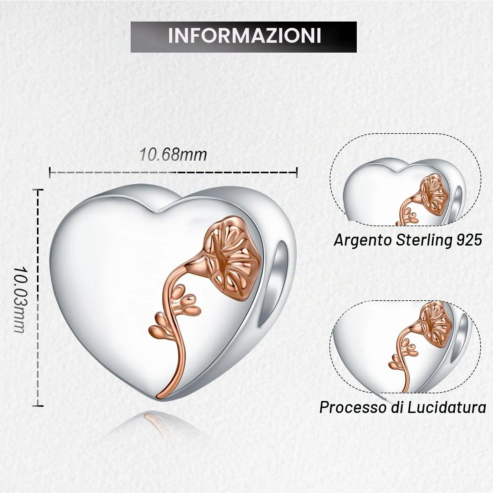 LaMenars Personalized Photo Charms Birth Flower September Pharbitis Beads Sterling Silver Heart for Bracelets and Necklaces - immagine 3
