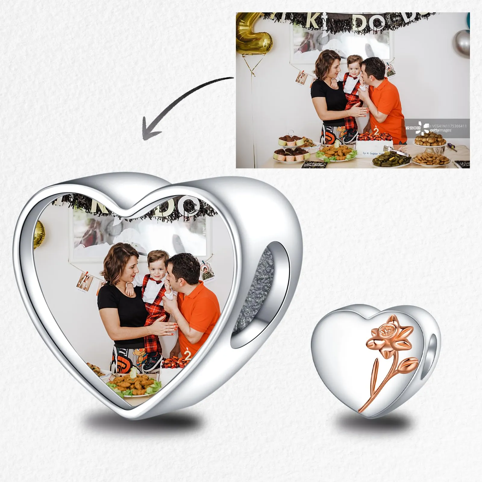 LaMenars Personalized Photo Birth Flower December Holly Heart Charm Sterling Silver 925 - immagine 2
