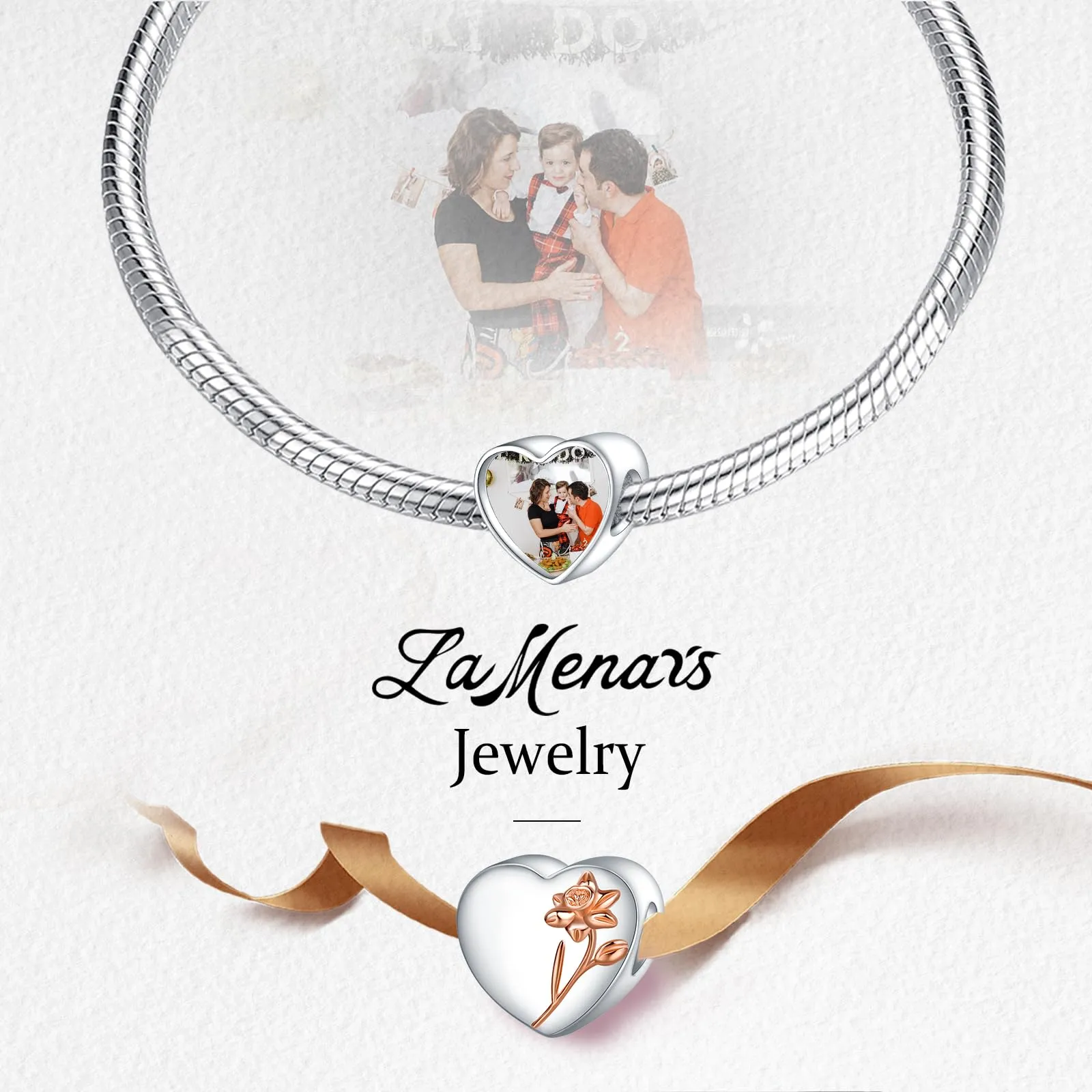 LaMenars Personalized Photo Birth Flower December Holly Heart Charm Sterling Silver 925 - immagine 4