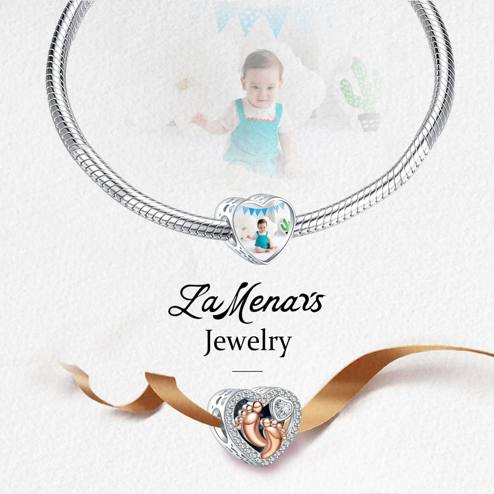 LaMenars Personalized Photo Charms Heart Silver for Bracelets and Necklaces - immagine 4