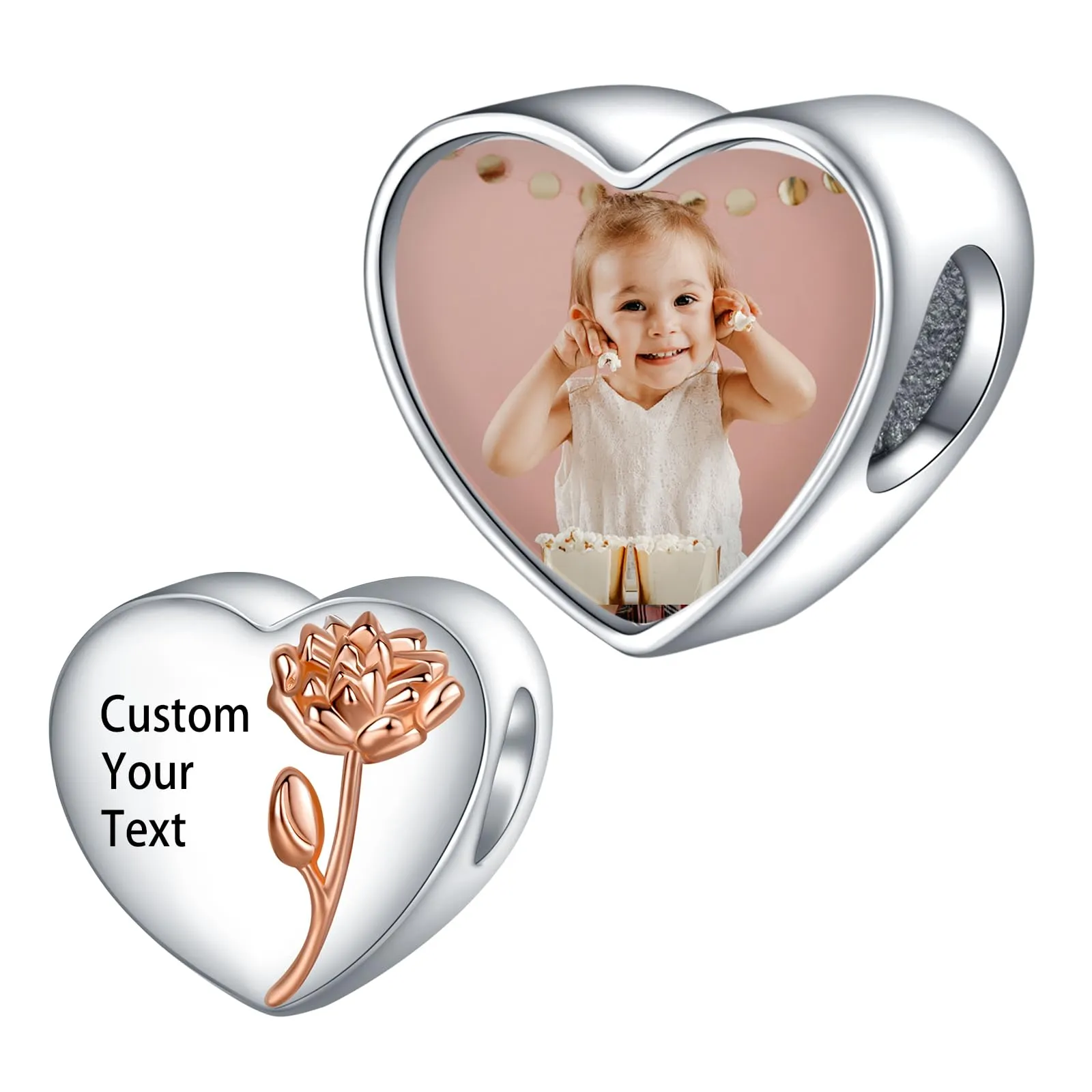 LaMenars Personalized Photo Charms Birth Flower Luglio Larkspur Beads Sterling Silver for Bracelets and Necklaces - immagine 1