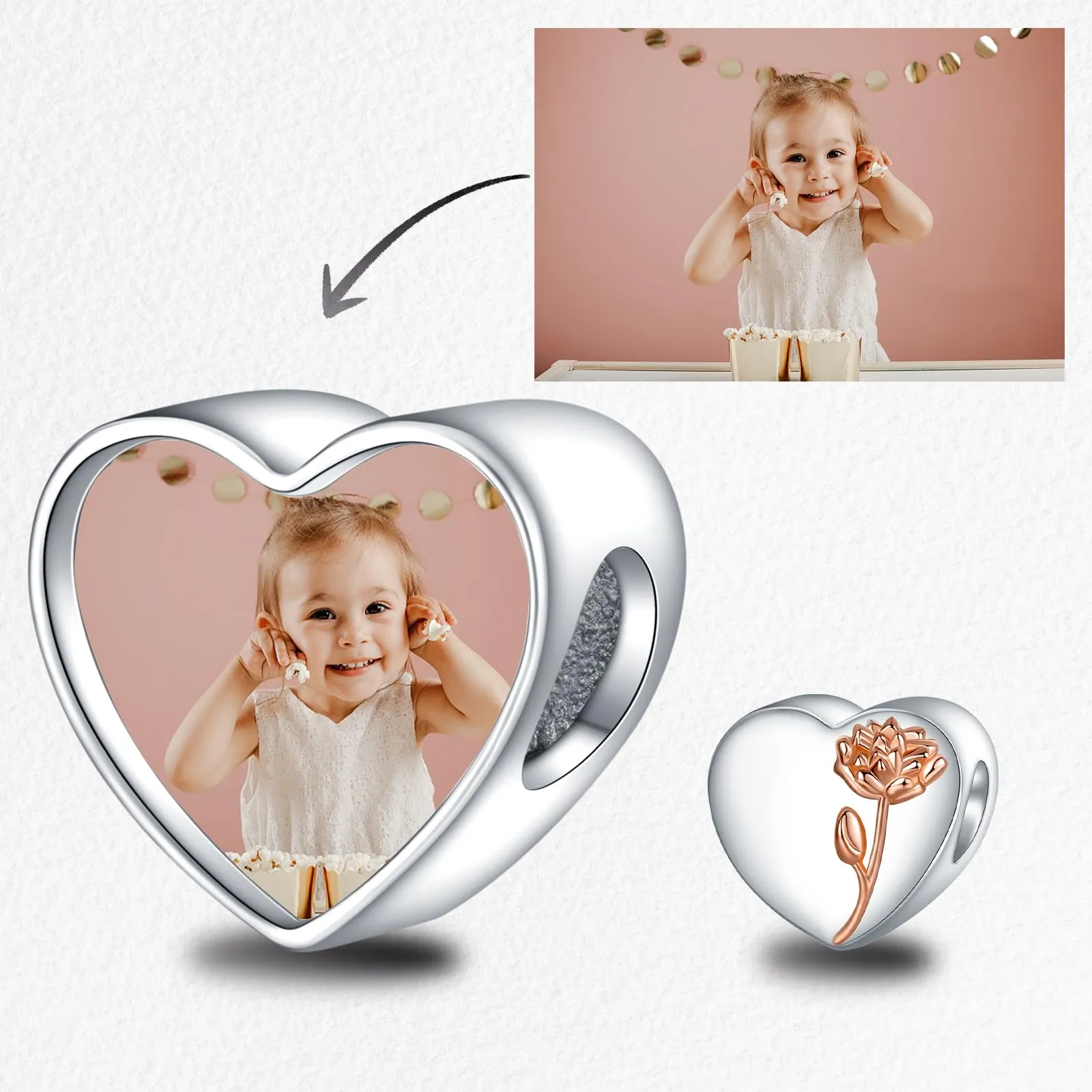 LaMenars Personalized Photo Charms Birth Flower Luglio Larkspur Beads Sterling Silver for Bracelets and Necklaces - immagine 2