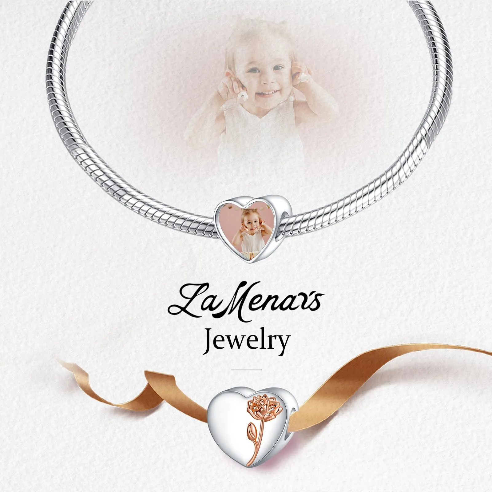 LaMenars Personalized Photo Charms Birth Flower Luglio Larkspur Beads Sterling Silver for Bracelets and Necklaces - immagine 4