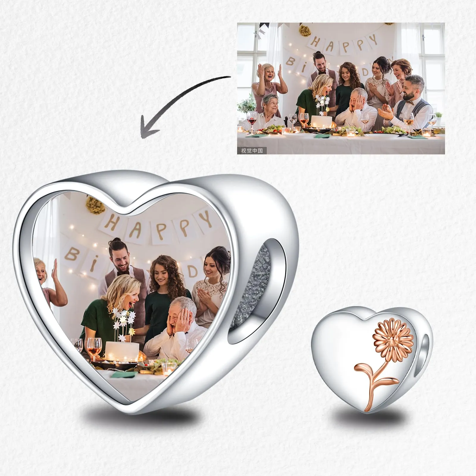 LaMenars Personalized Photo Charms Birth Flower April Daisy Sterling Silver Heart Beads for Bracelets and Necklaces - immagine 2