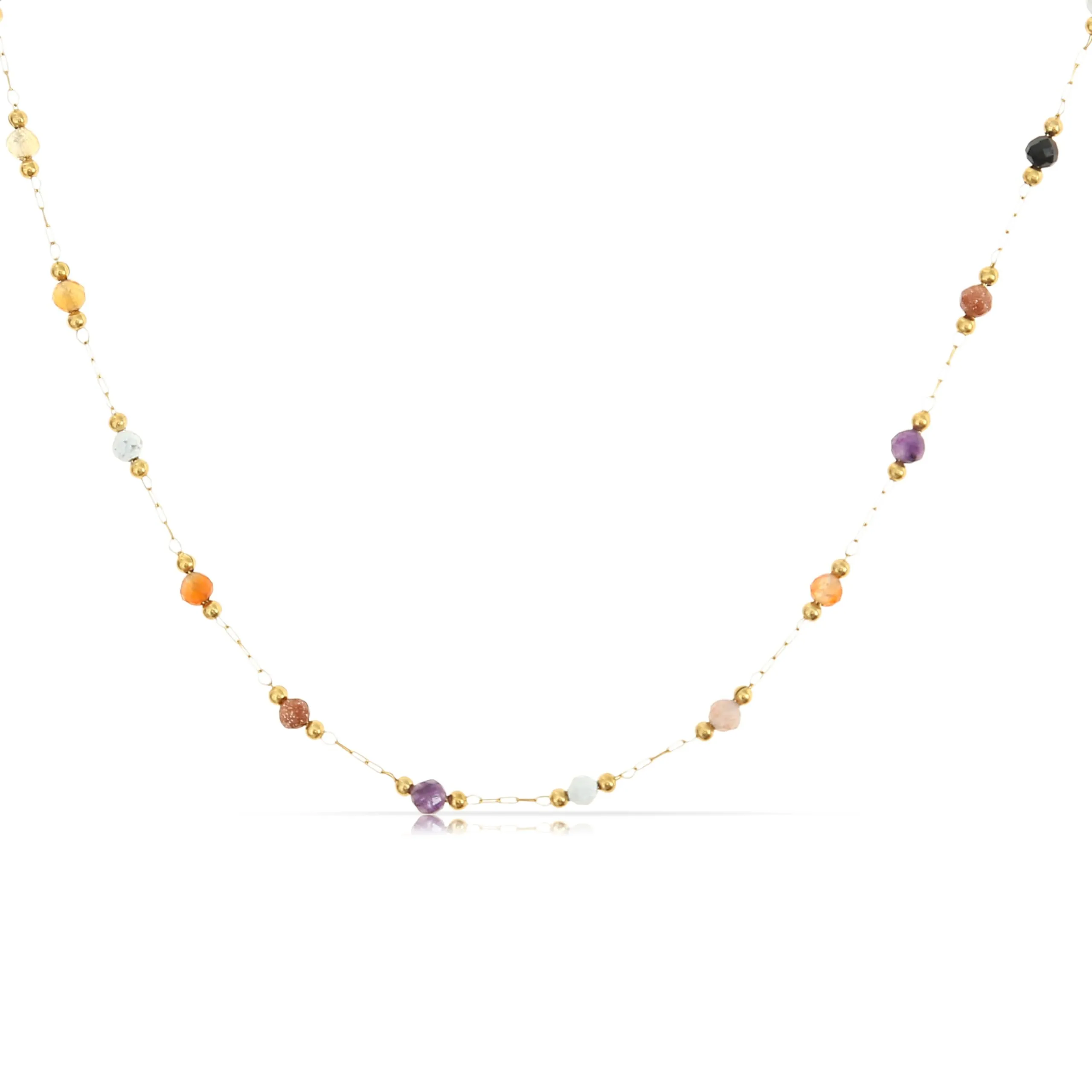 Made by Nami Collana Donna Oro Impermeabile in Acciaio Inossidabile con Perline Colorate, 40-45cm - immagine 1