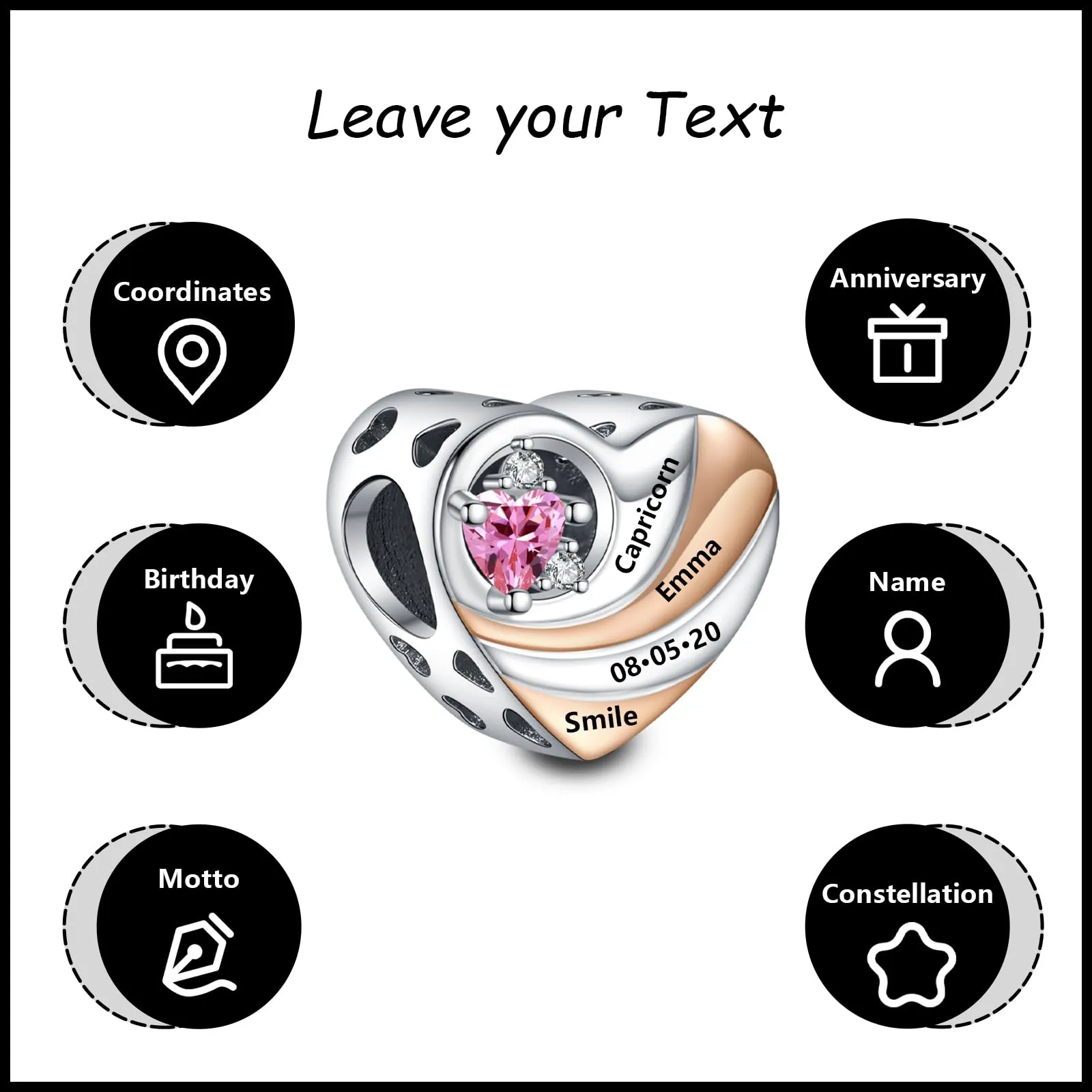 LaMenars Cuore Personalizzato in Argento Sterling 925 con Testo - immagine 6